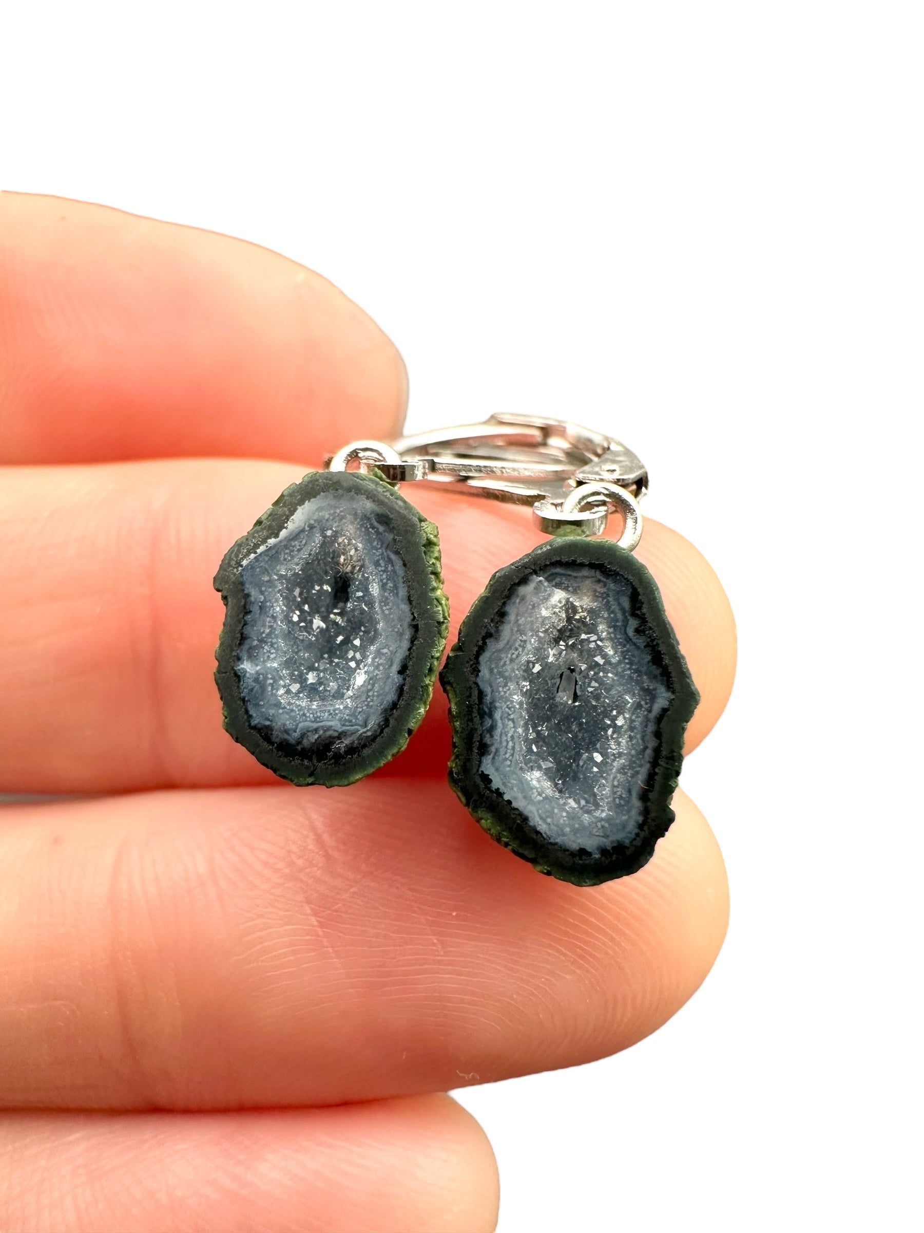 Silver agate minigeode earrings - SP/A013