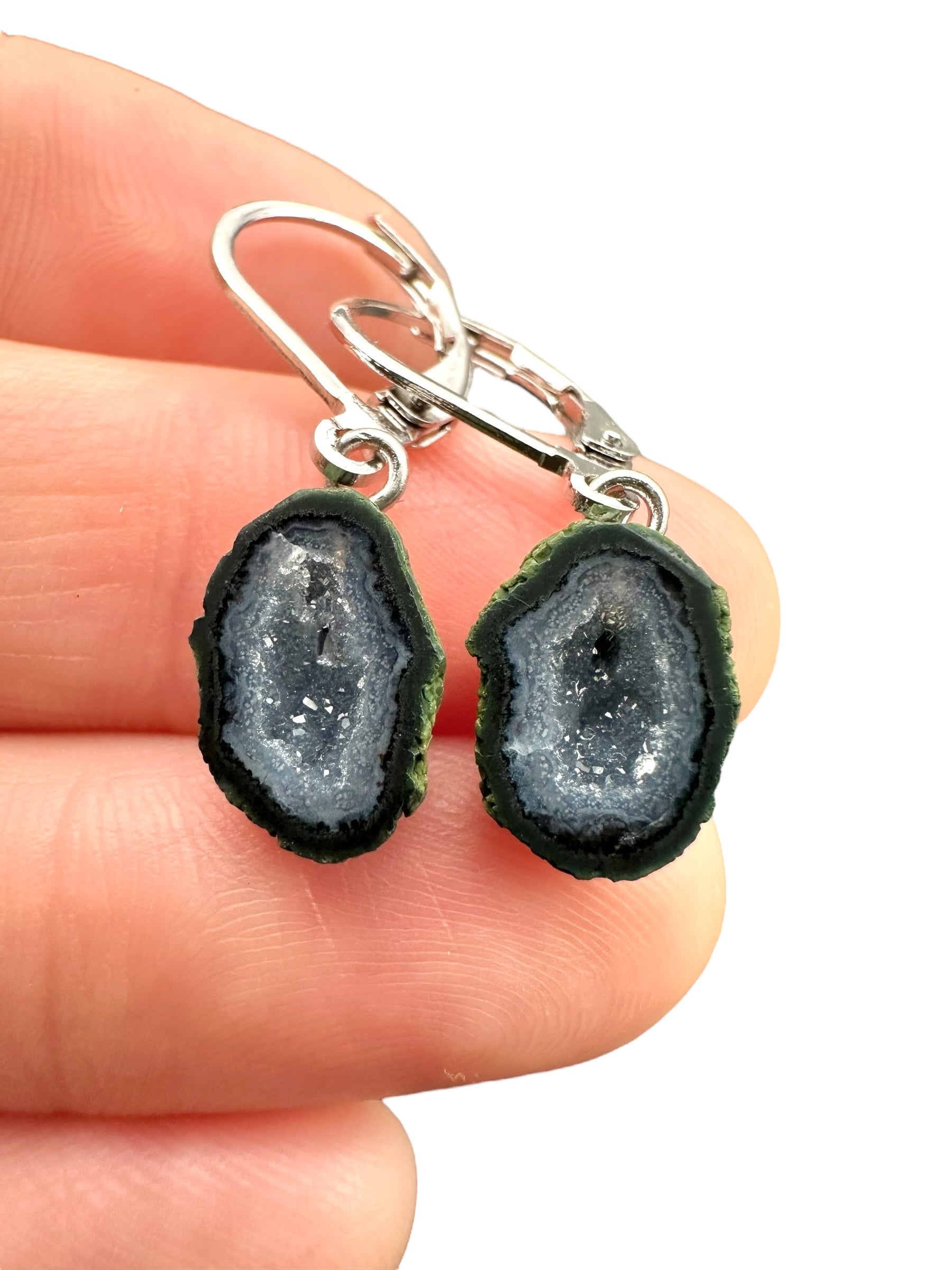 Silver agate minigeode earrings