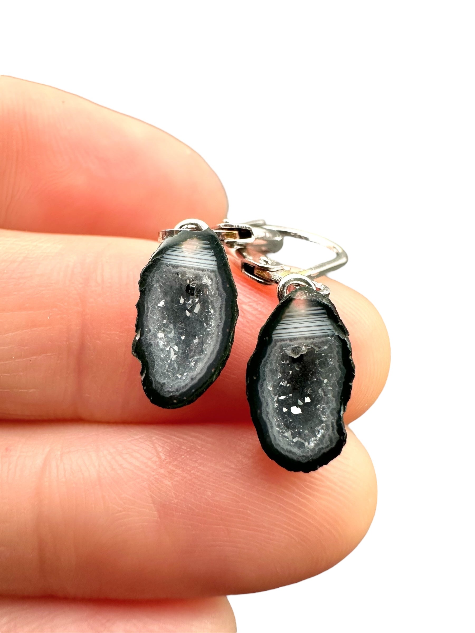 Silver agate minigeode earrings - SP/A014