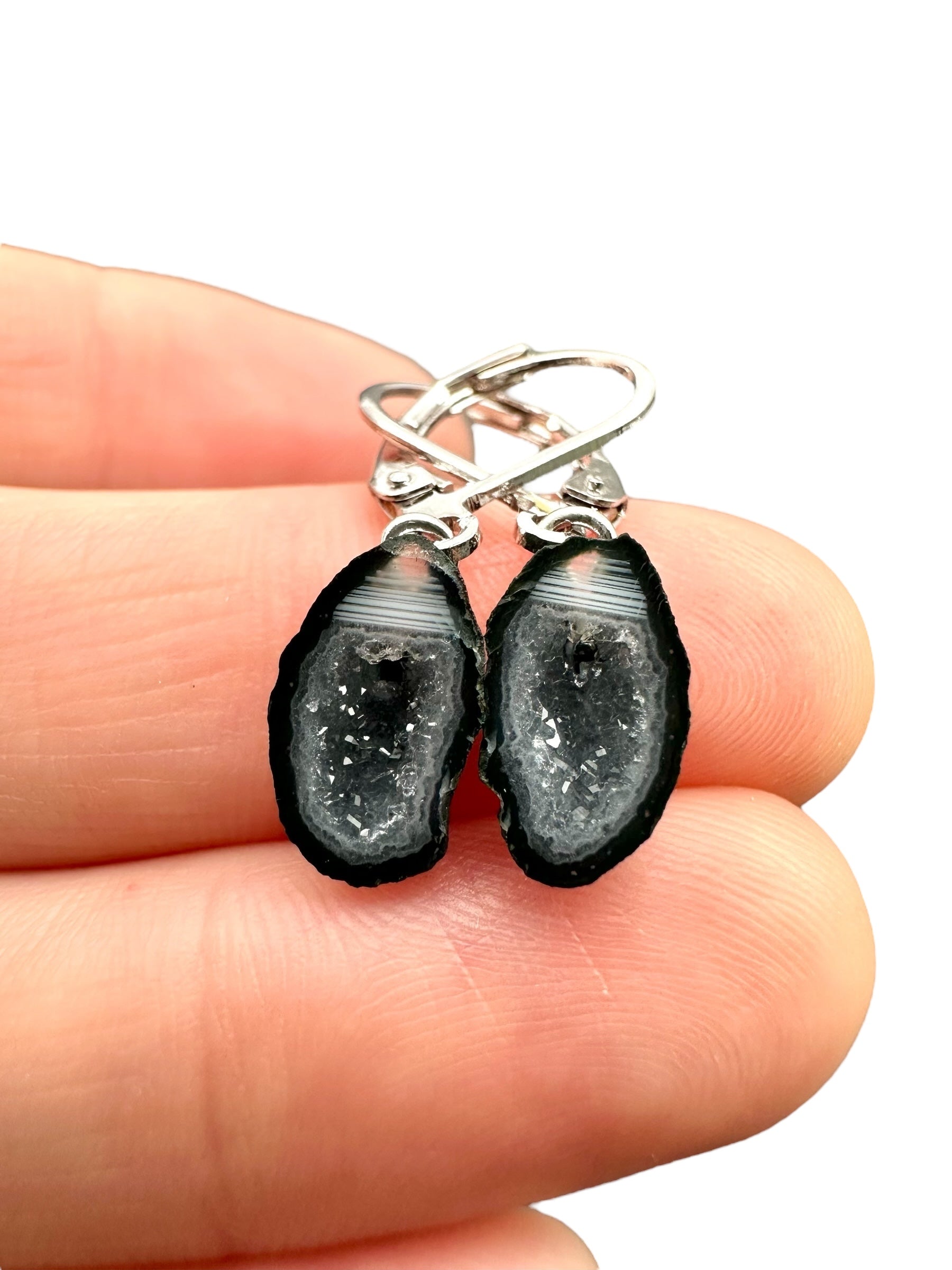Silver agate minigeode earrings