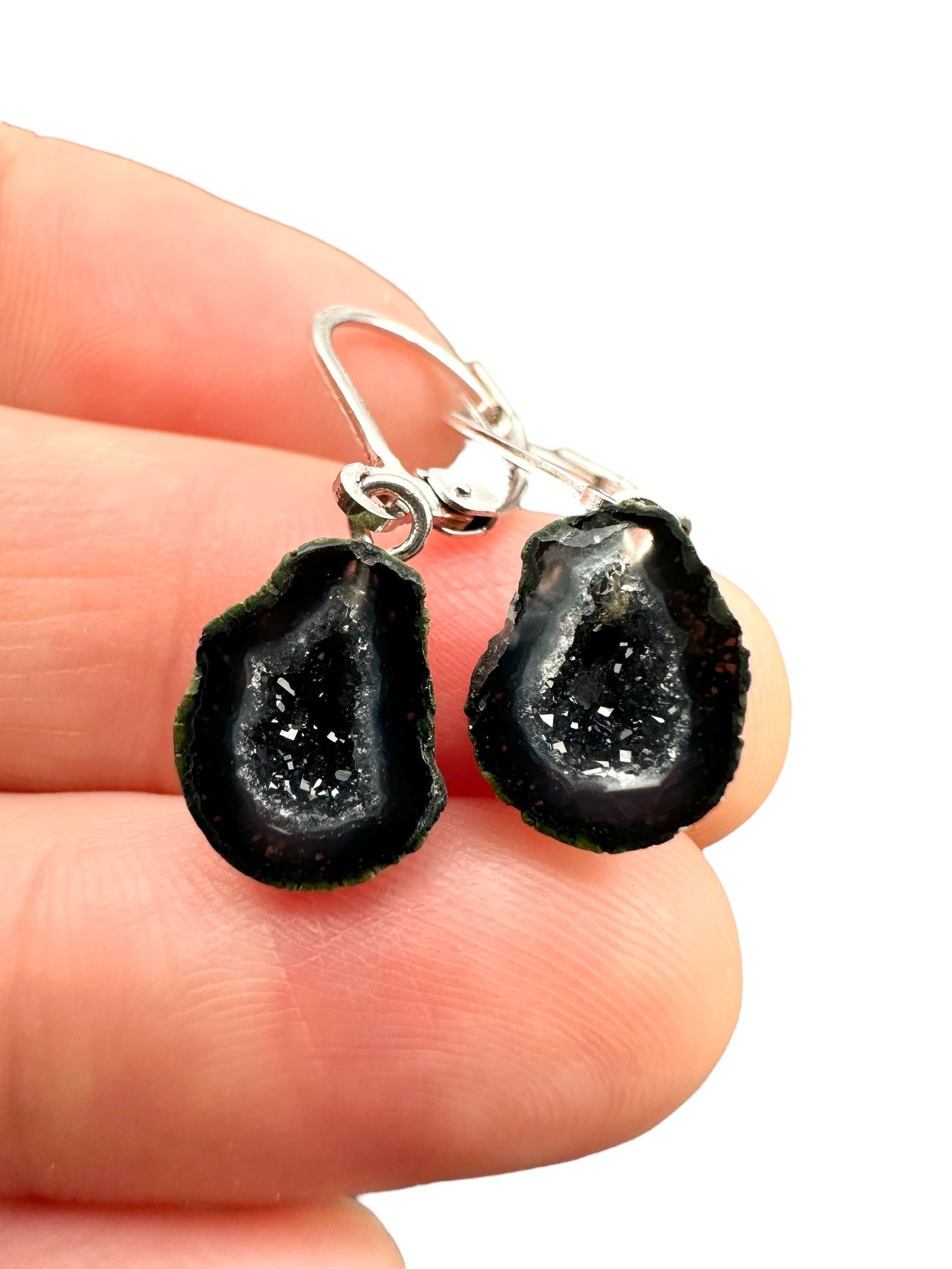 Silver agate minigeode earrings - SP/A015