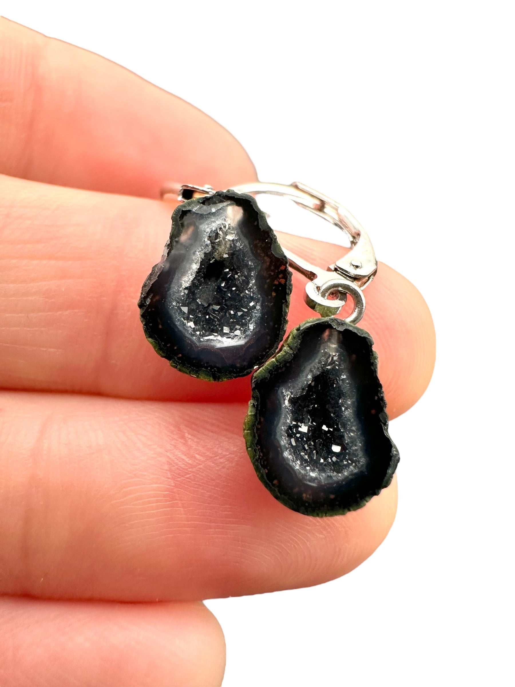 Silver agate minigeode earrings