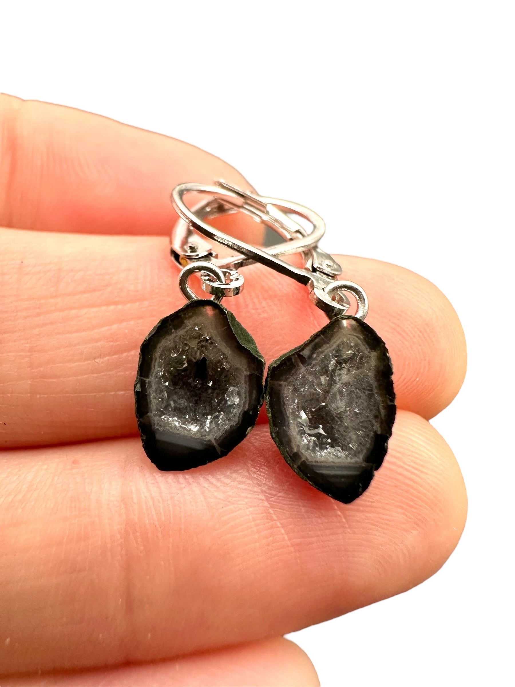 Silver agate minigeode earrings - SP/A016