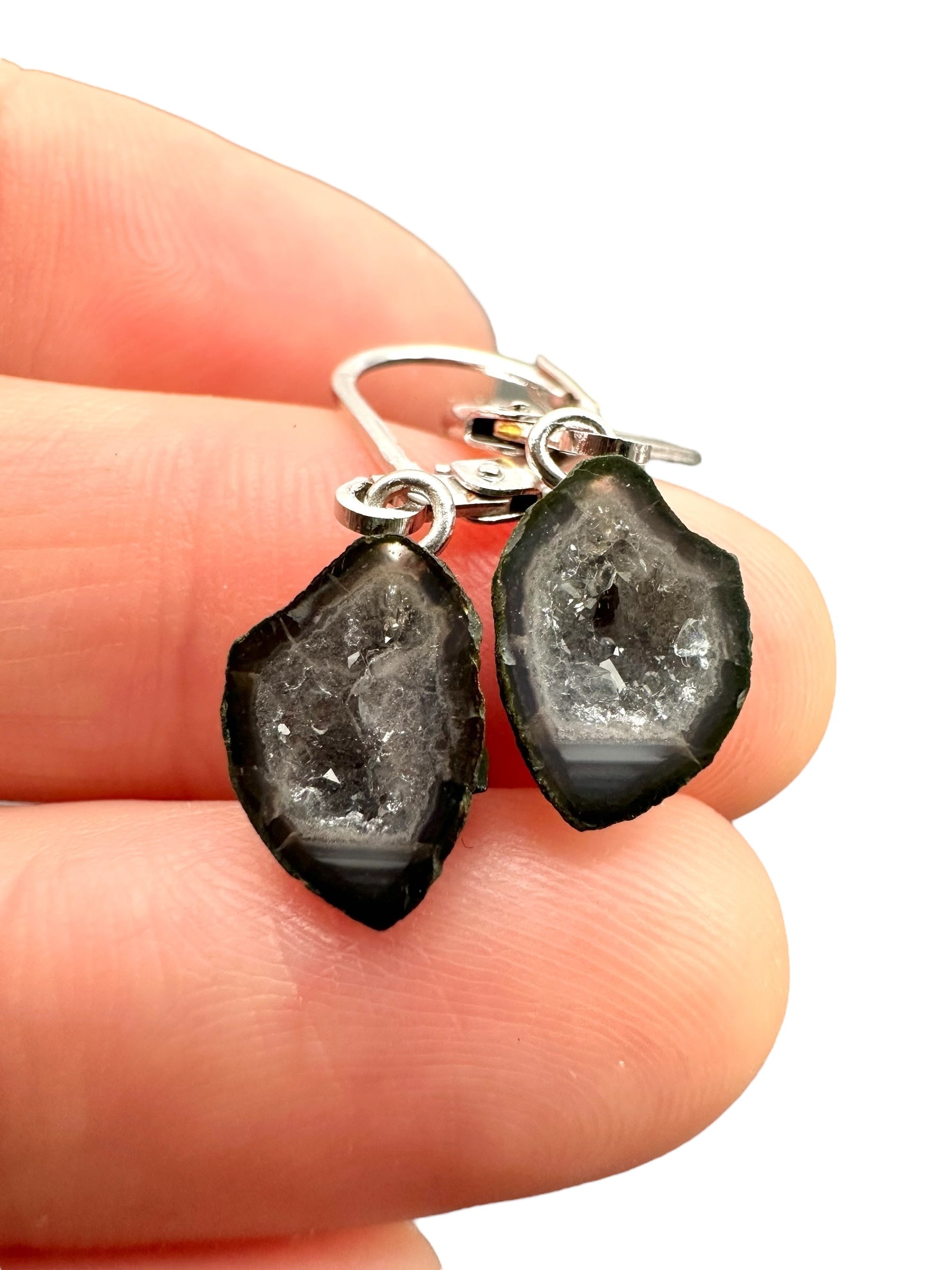 Silver agate minigeode earrings