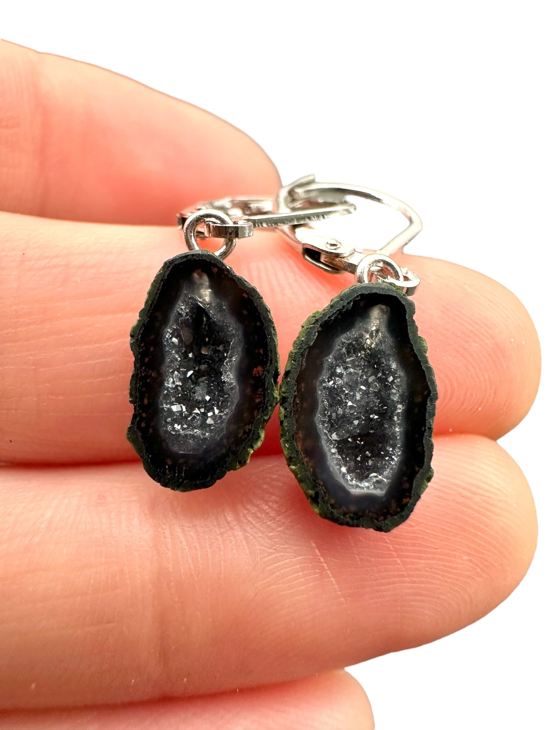 Silver agate minigeode earrings - SP/A017