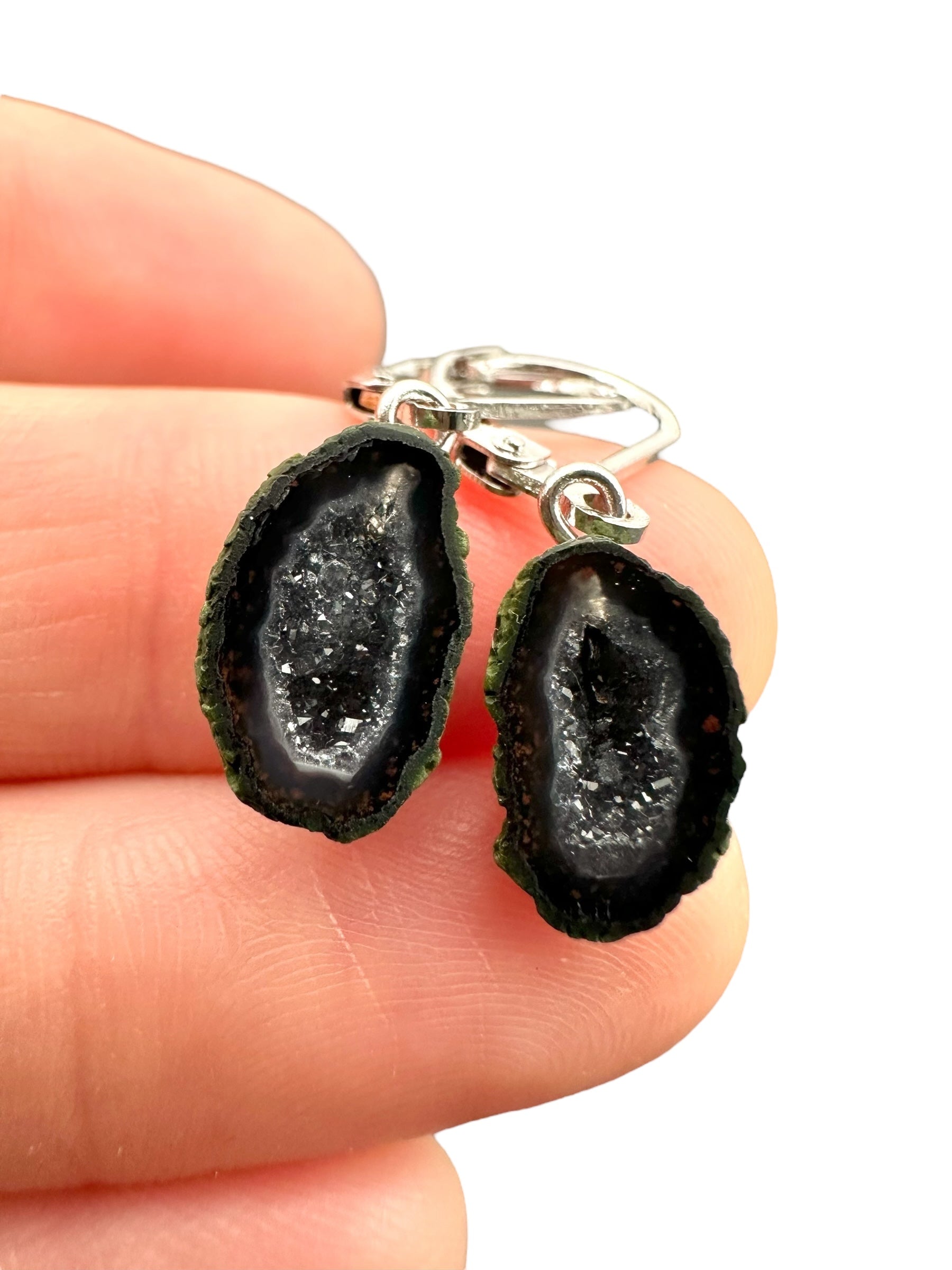 Silver agate minigeode earrings