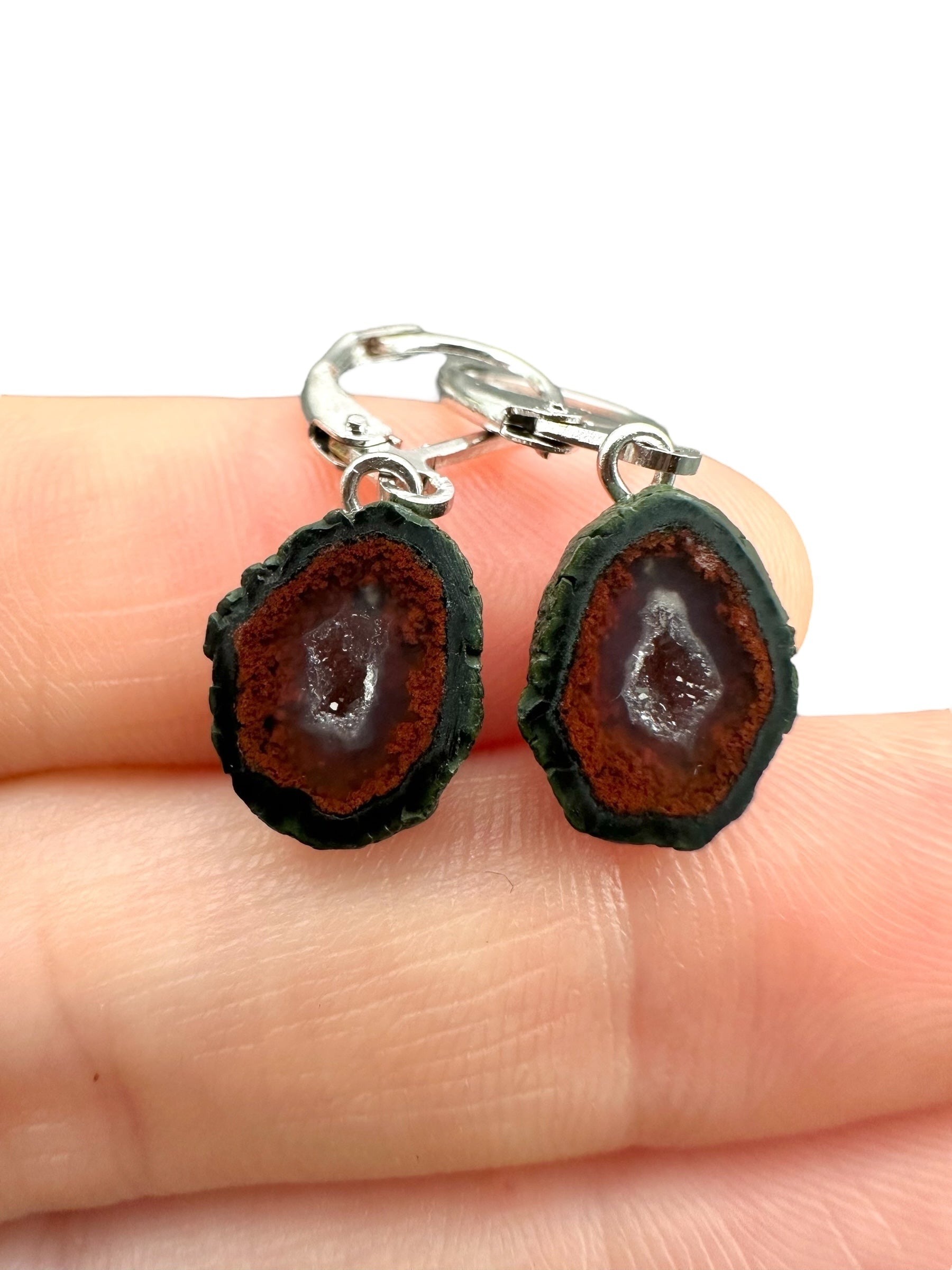 Silver agate minigeode earrings - SP/A019