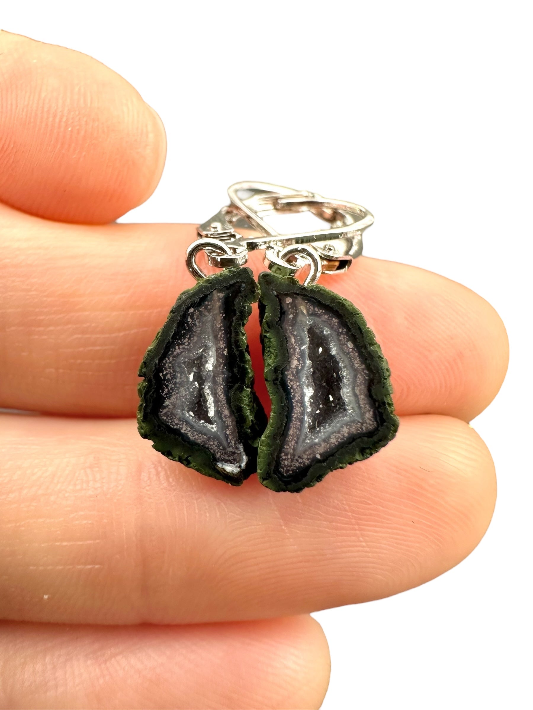 Silver agate minigeode earrings