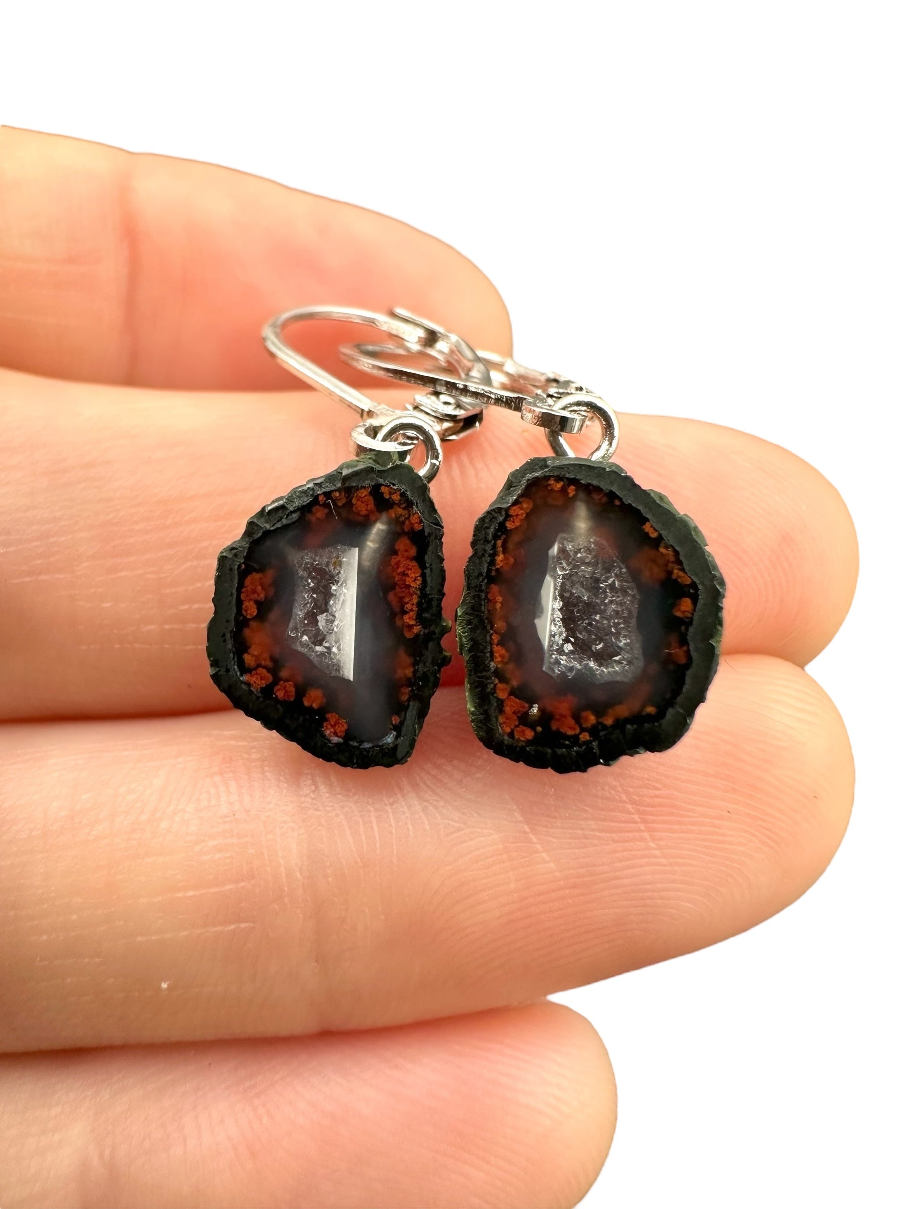 Silver agate minigeode earrings - SP/A021