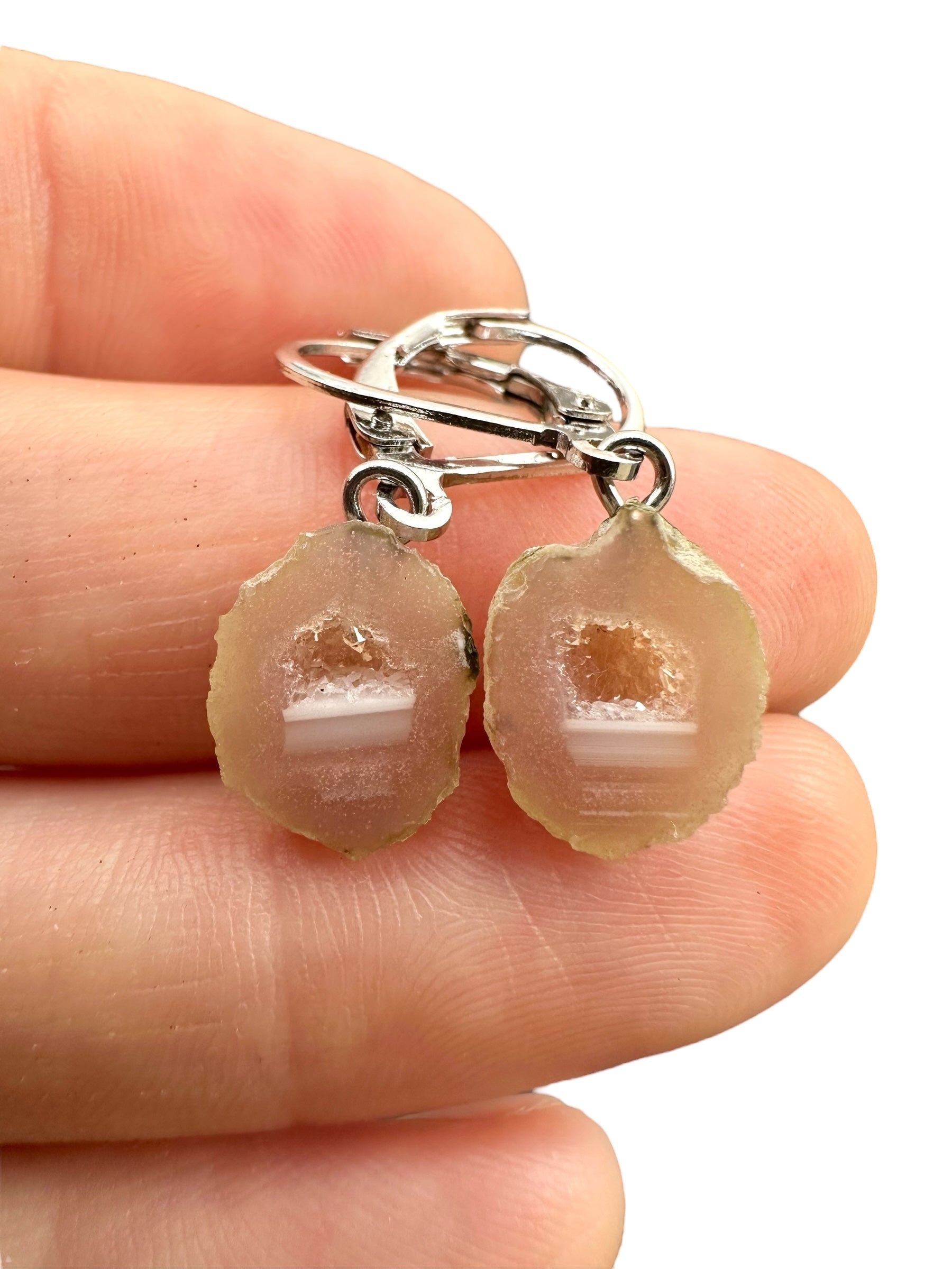 Silver agate minigeode earrings