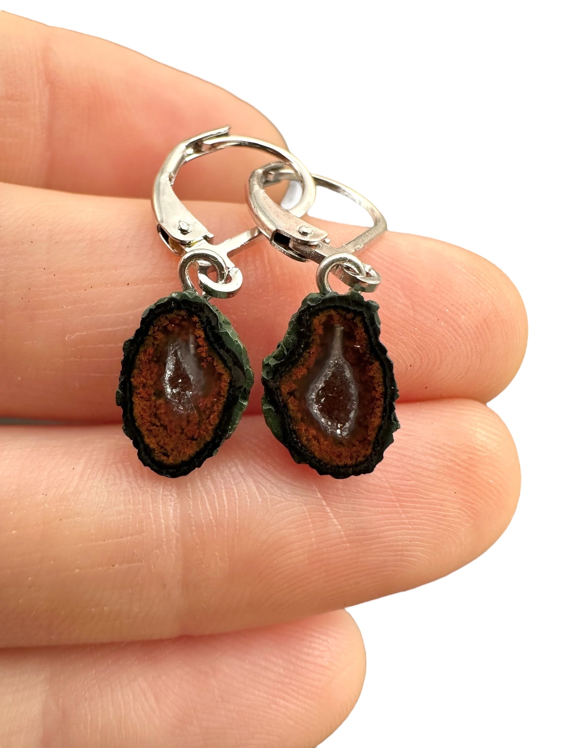 Silver agate minigeode earrings - SP/A023