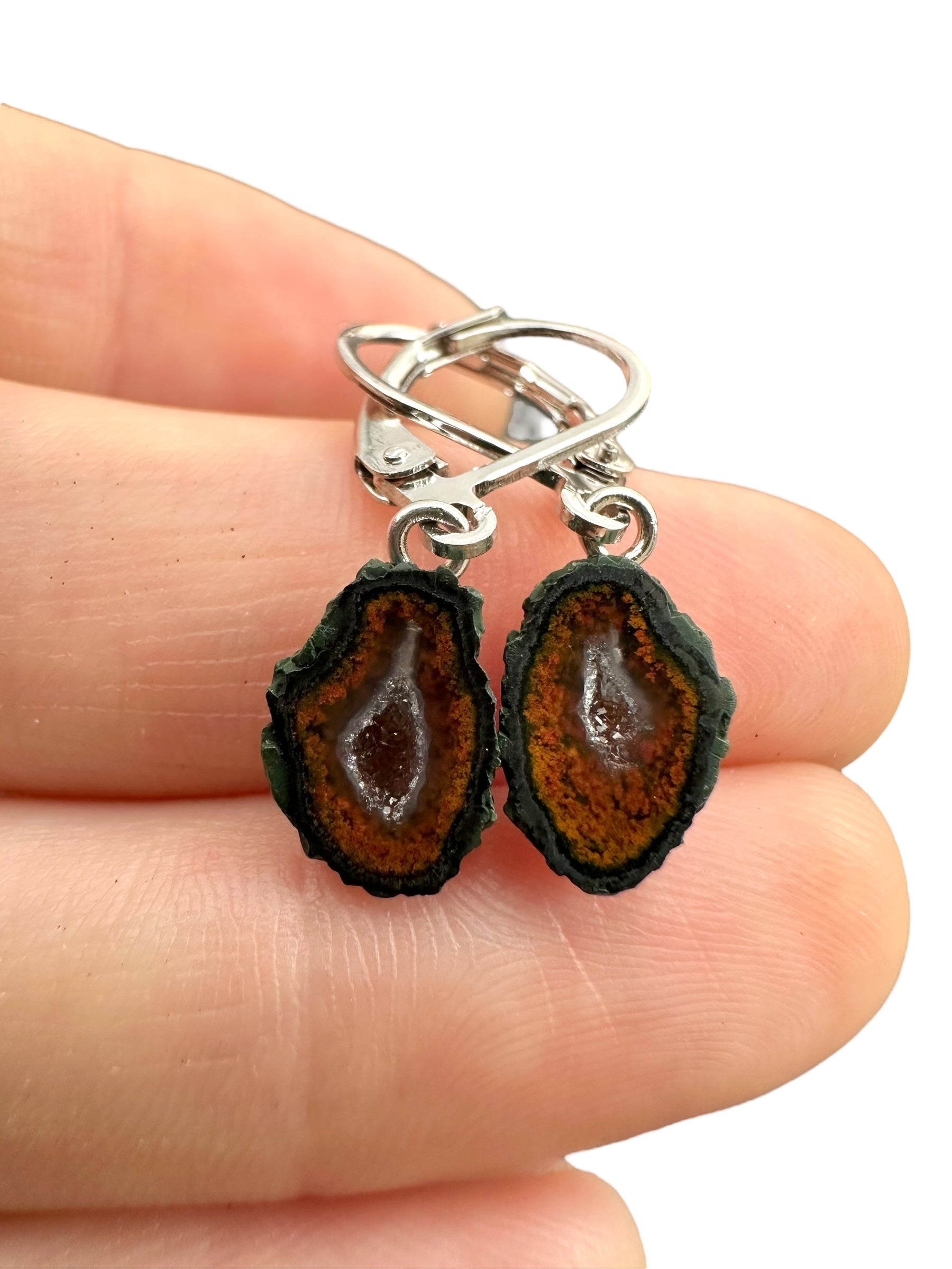 Silver agate minigeode earrings