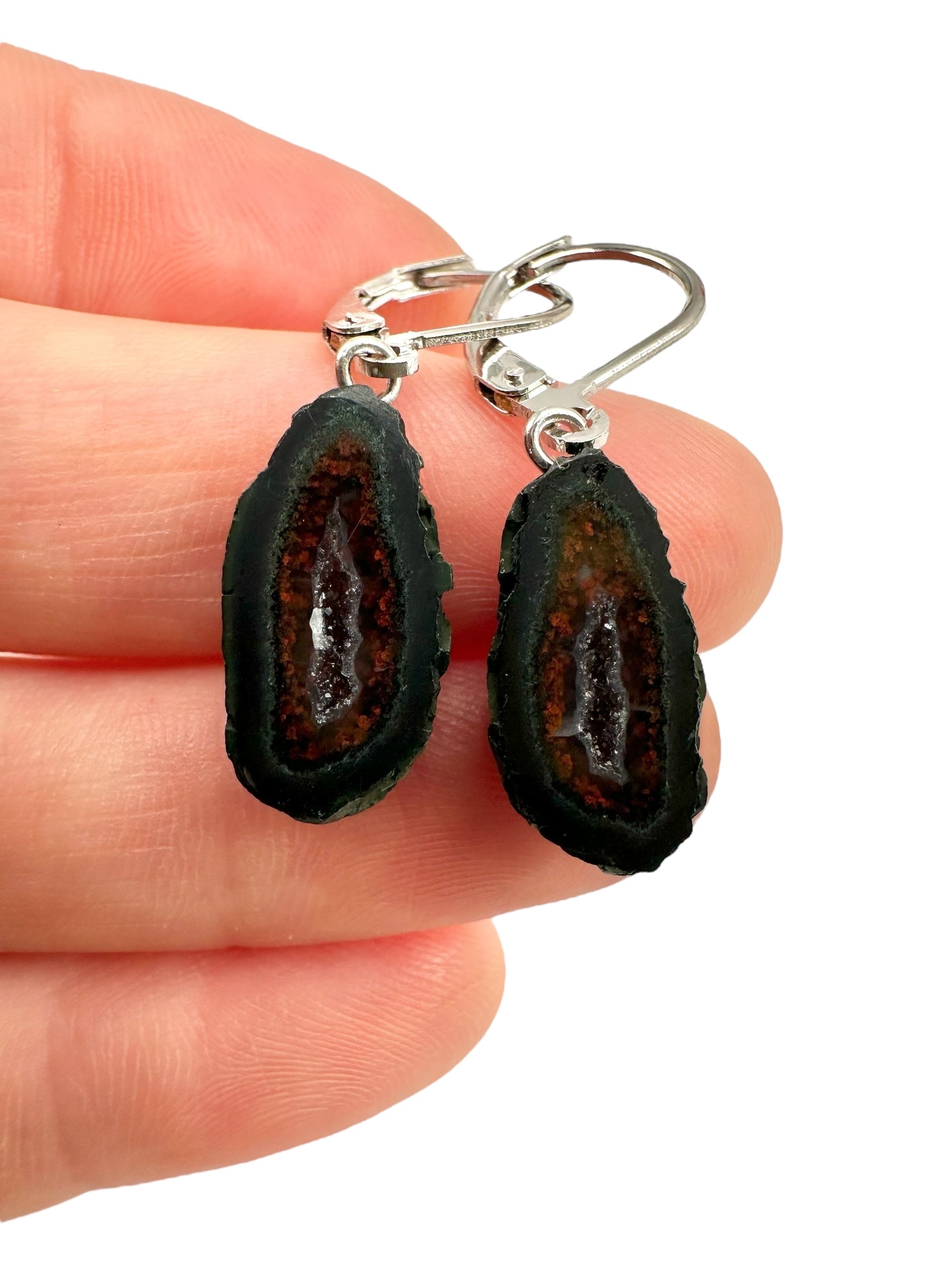 Silver agate minigeode earrings - SP/A024