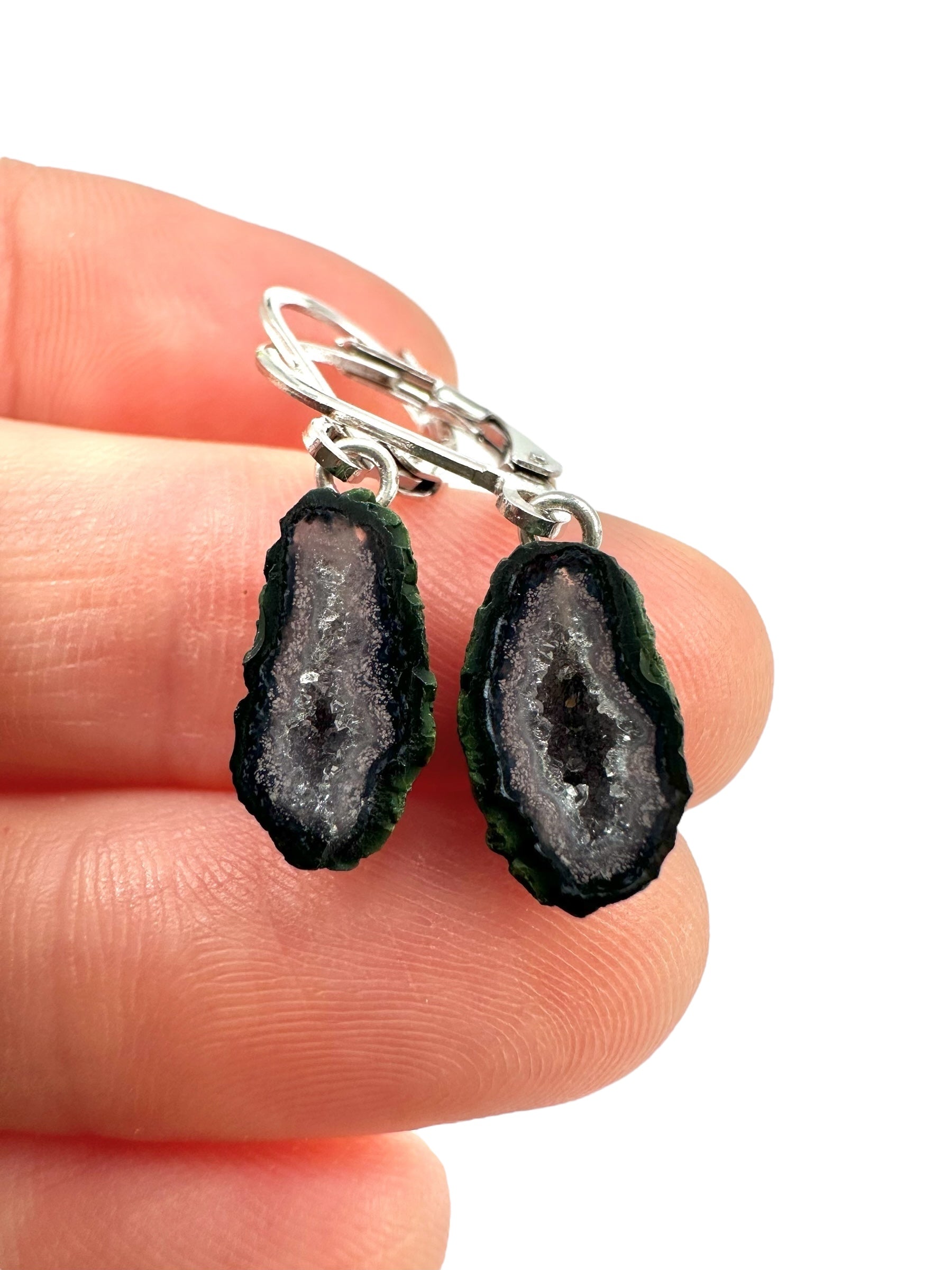 Silver agate minigeode earrings - SP/A025