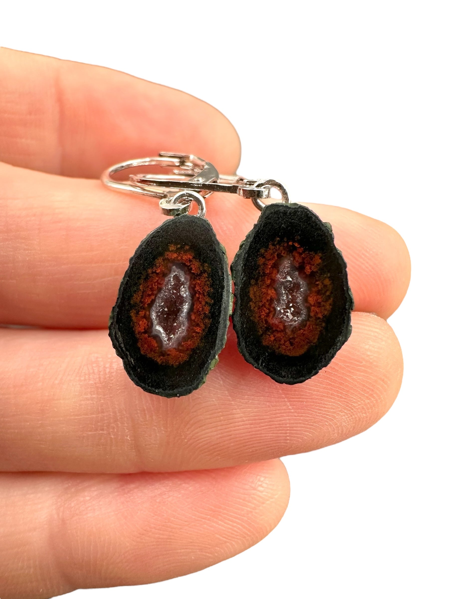 Silver agate minigeode earrings - SP/A026