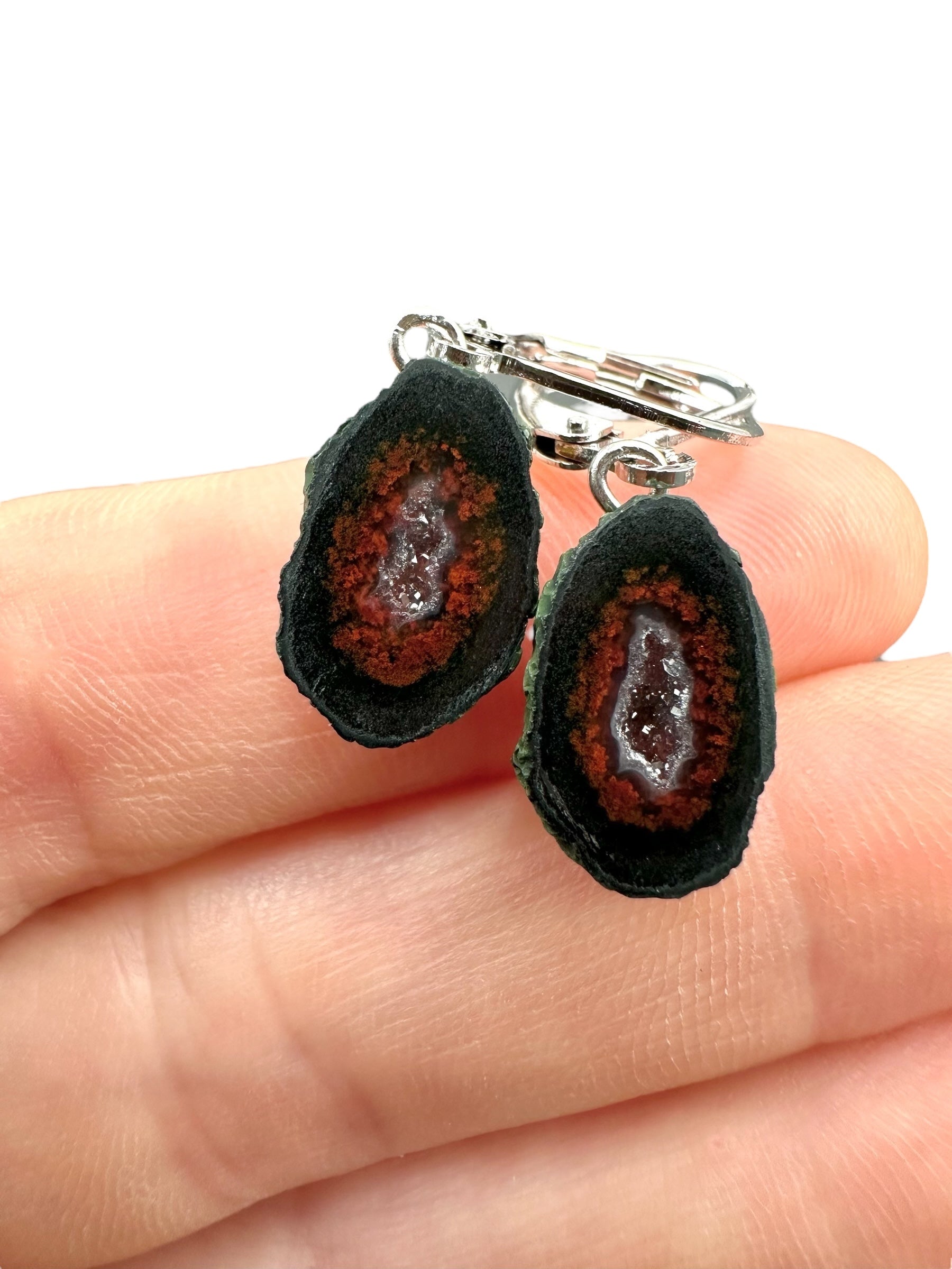 Silver agate minigeode earrings