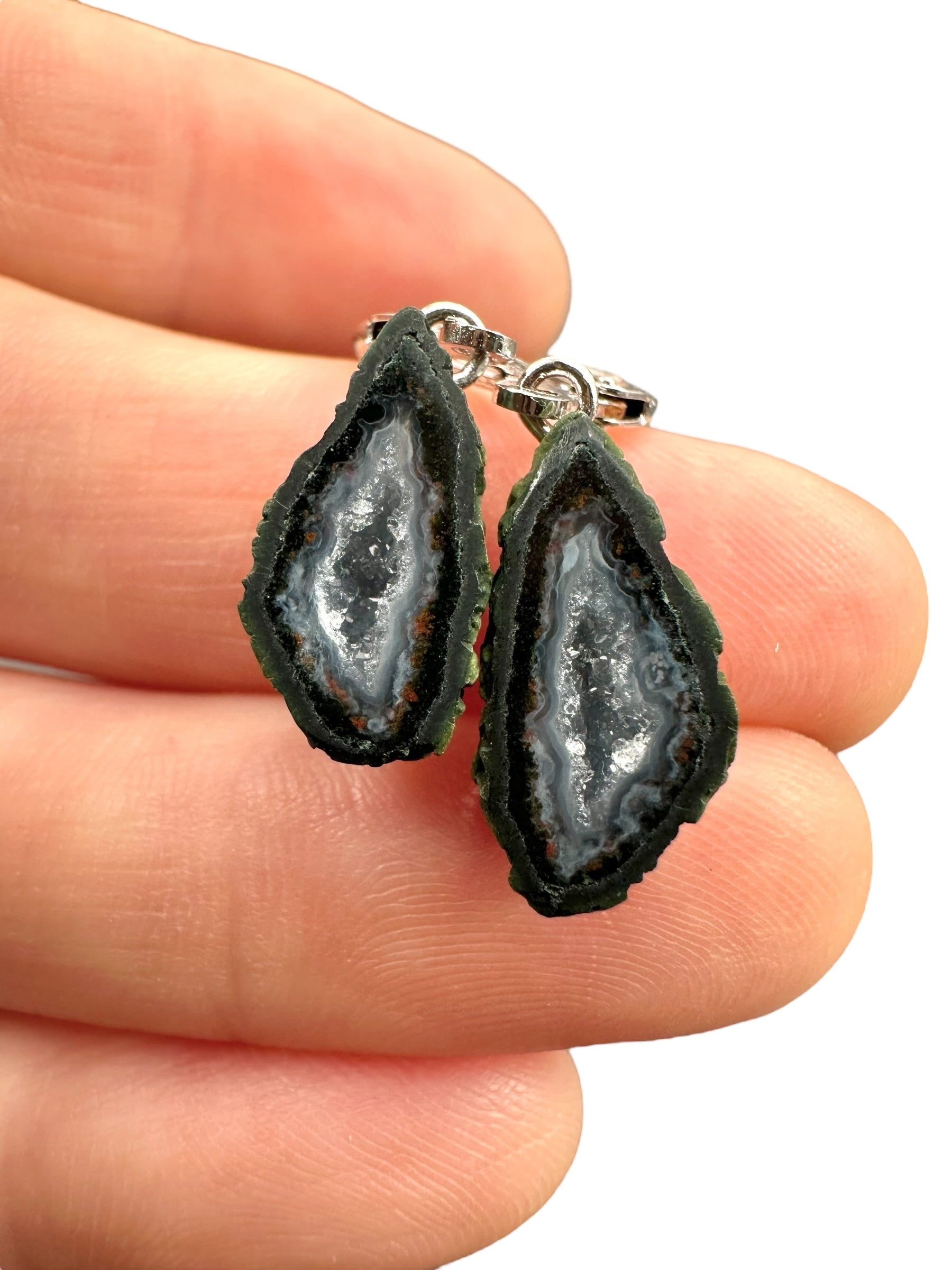Silver agate minigeode earrings - SP/A027