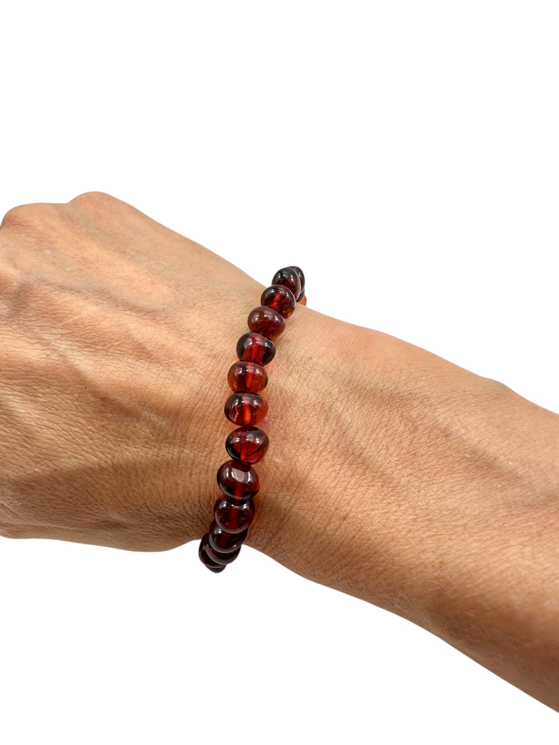 Bracelet made of polished genuine amber beads / dark – random piece - N/J005