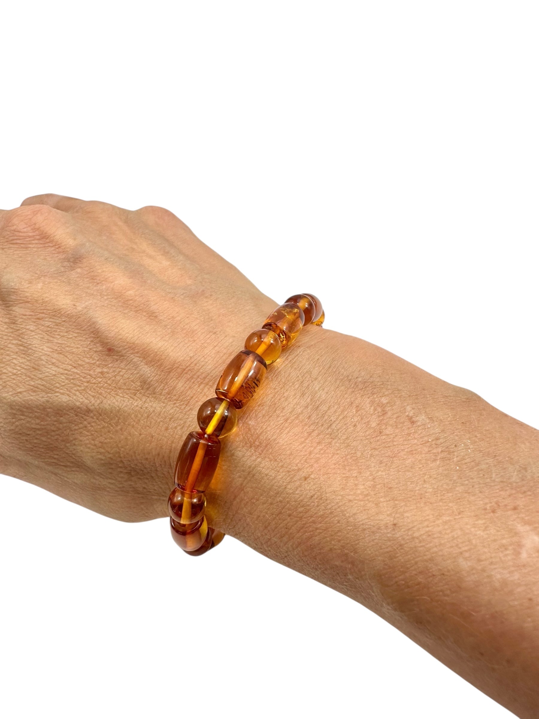 Bracelet made of polished genuine amber beads with insects / TOP - N/J006