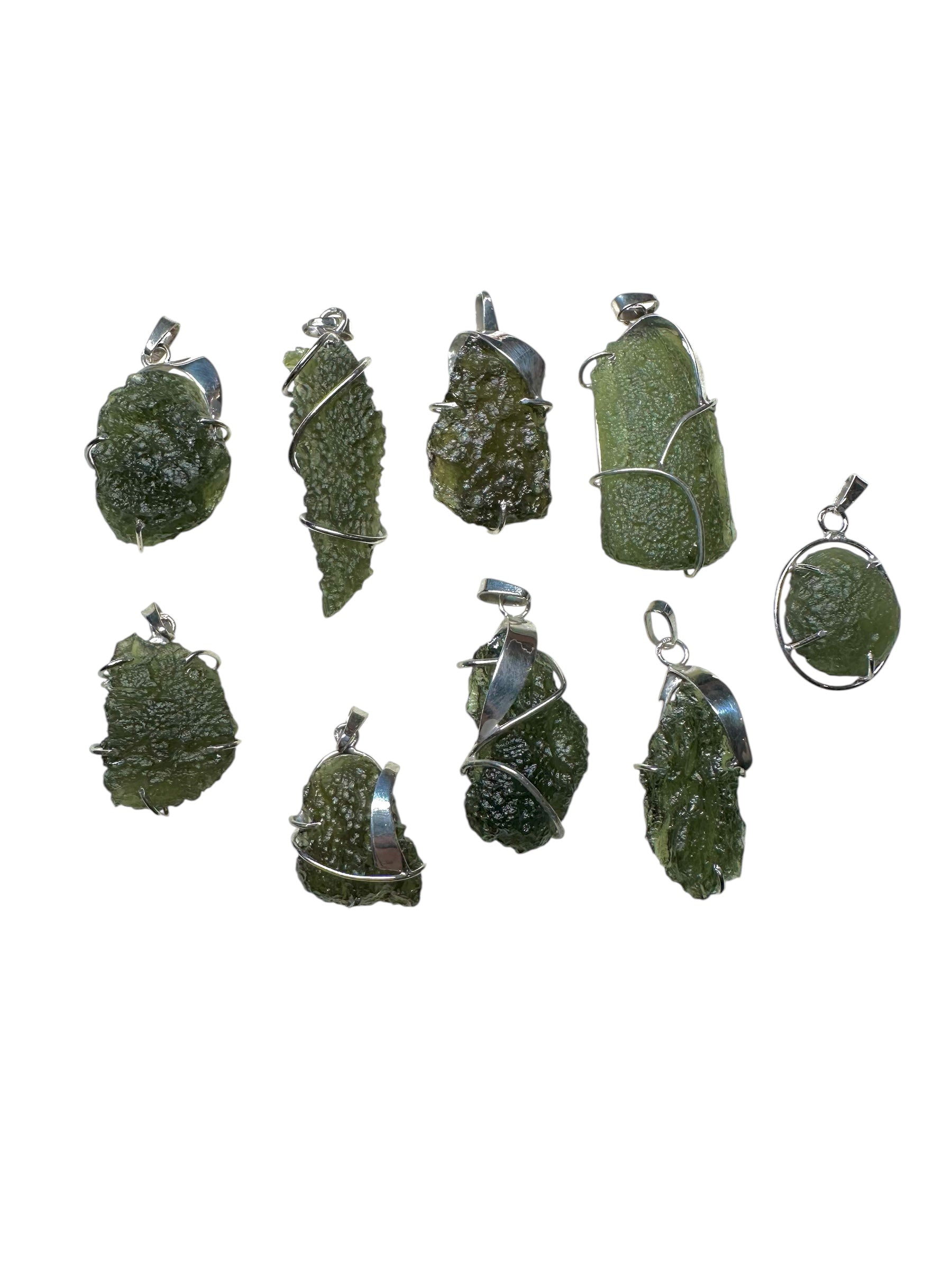 Silver moldavite pendants 9 pieces