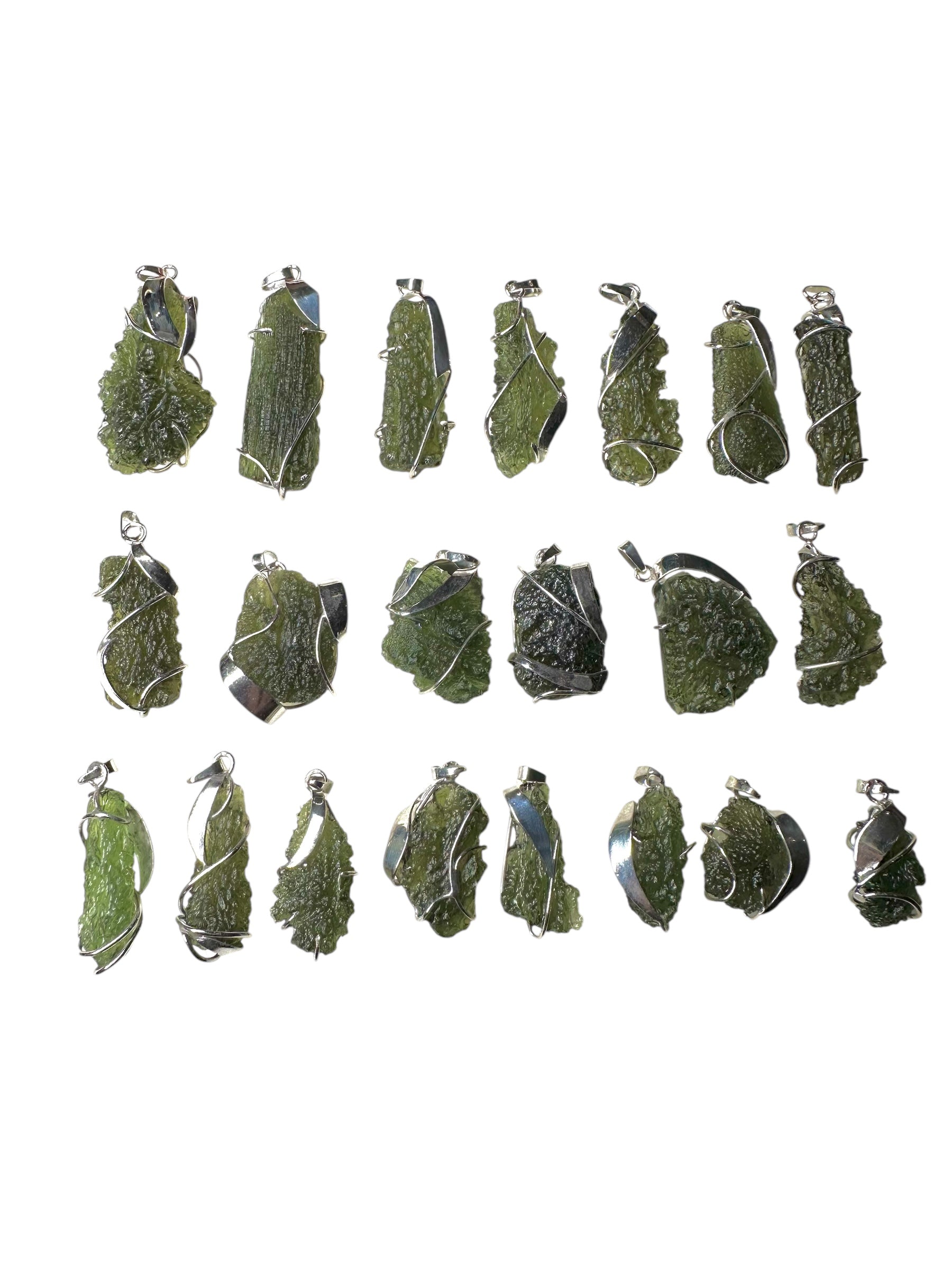 Silver moldavite pendants 21 pieces