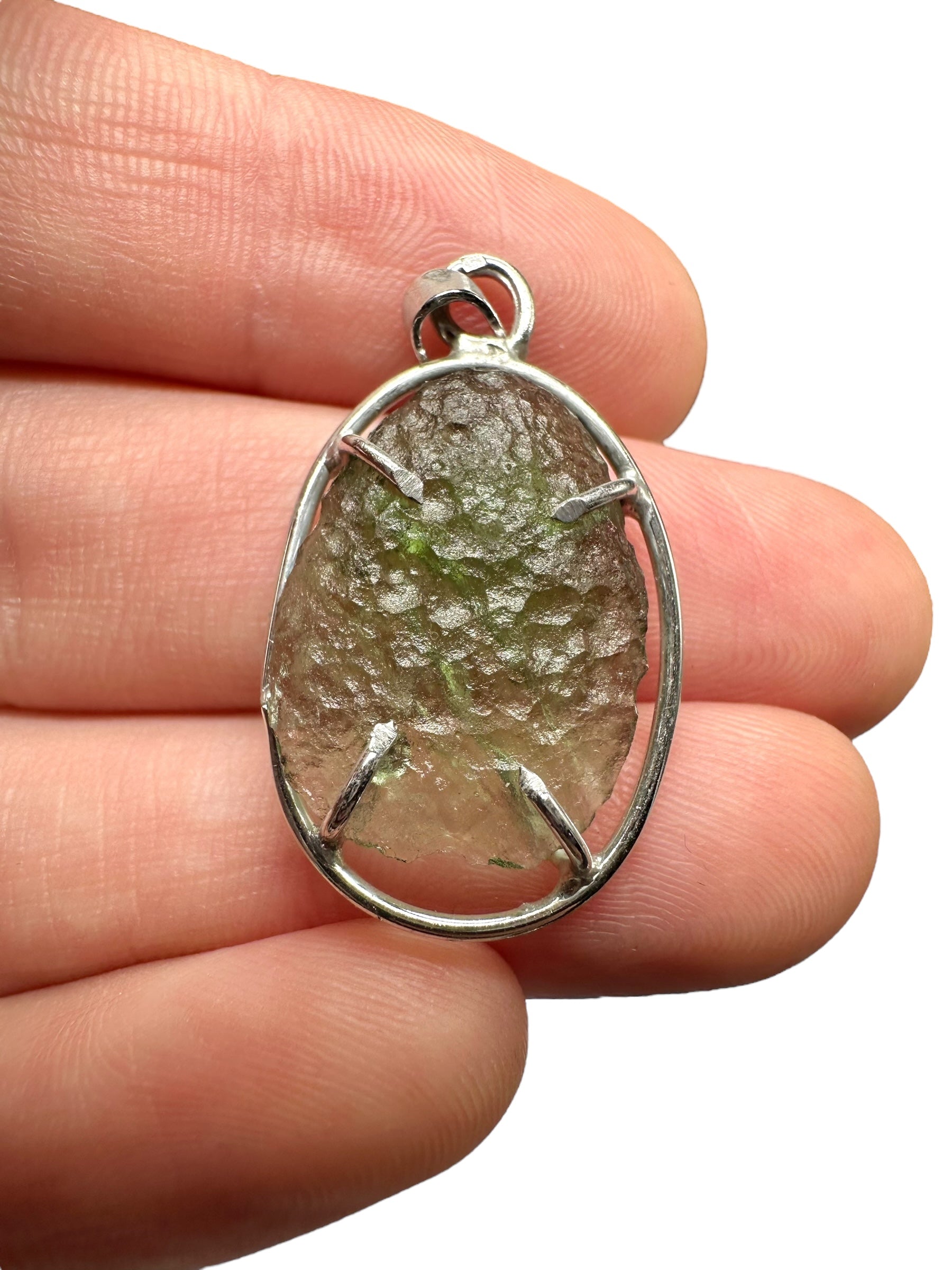 Silver moldavite pendant