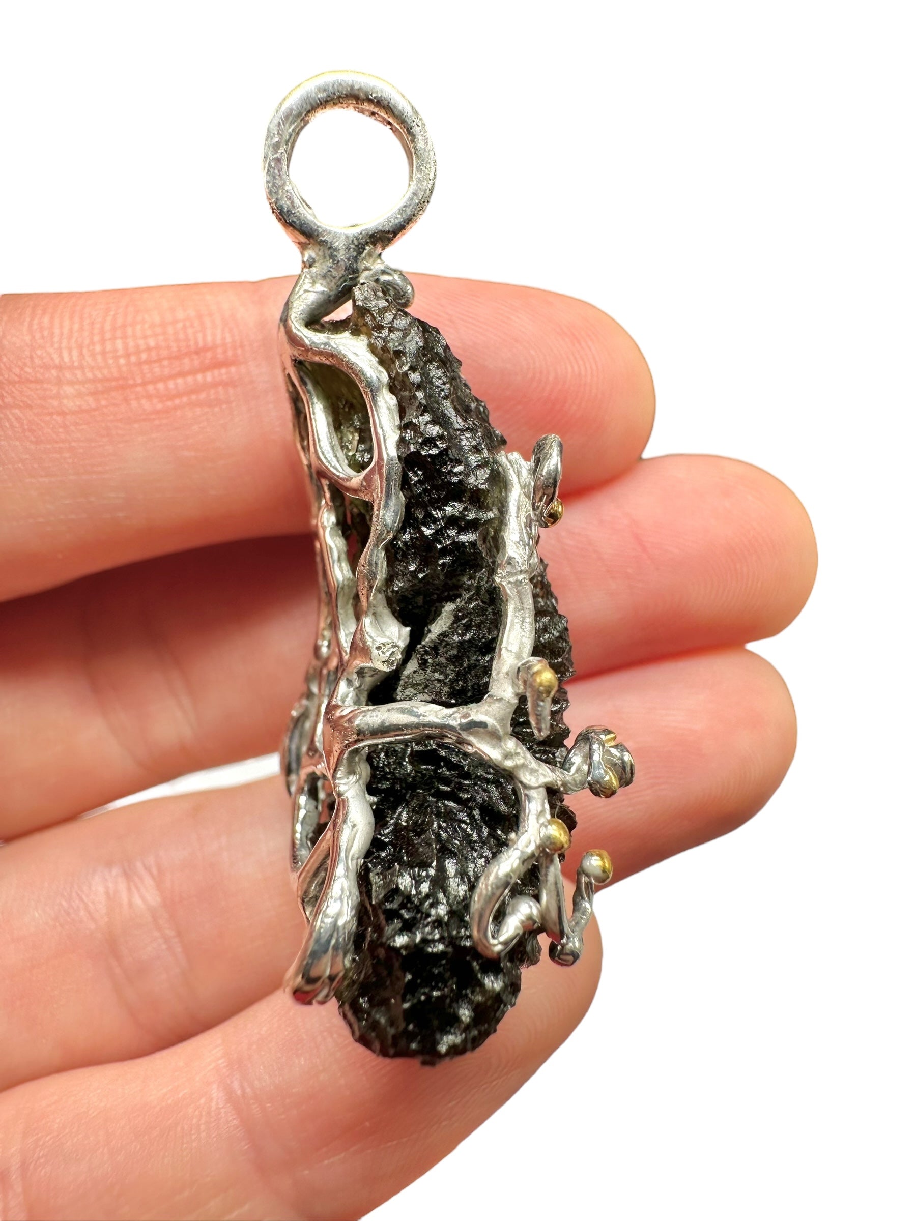 Silver moldavite pendant with gold-plated elements 13g - SZ/V06