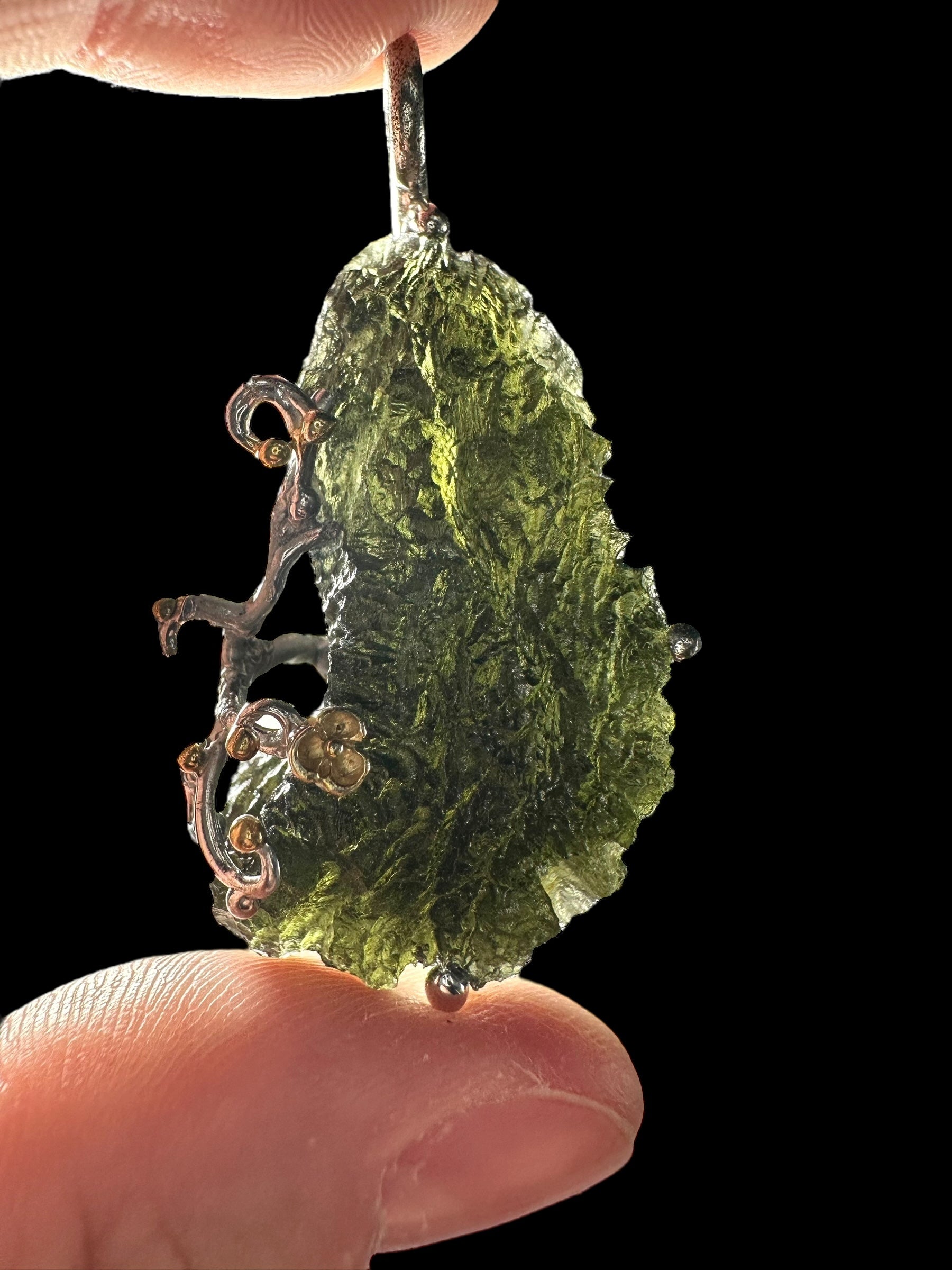 Silver moldavite pendant with gold-plated elements 13g - SZ/V06