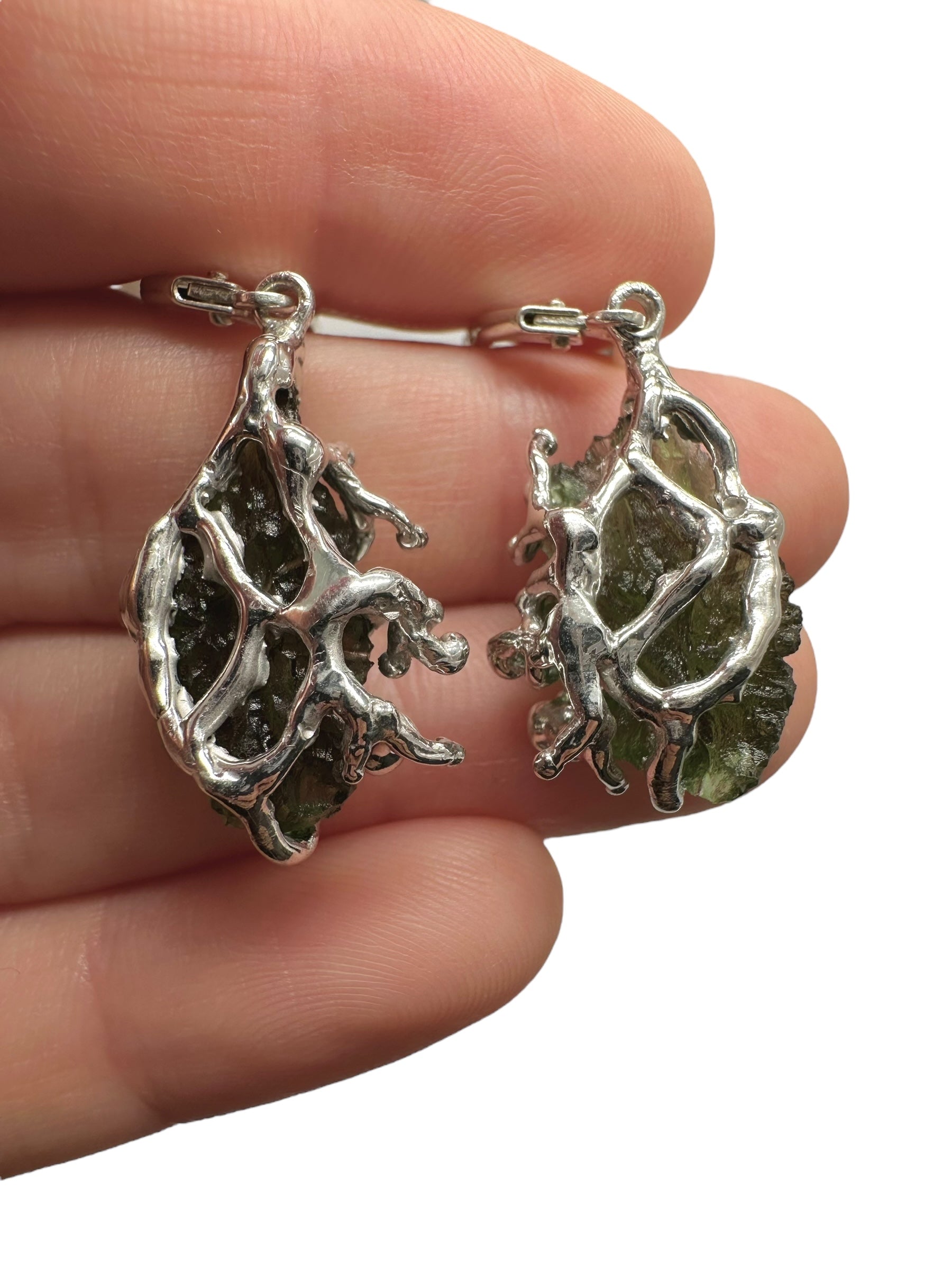 Silver moldavite earrings with gold-plated elements 7,8g - SZ/VN01
