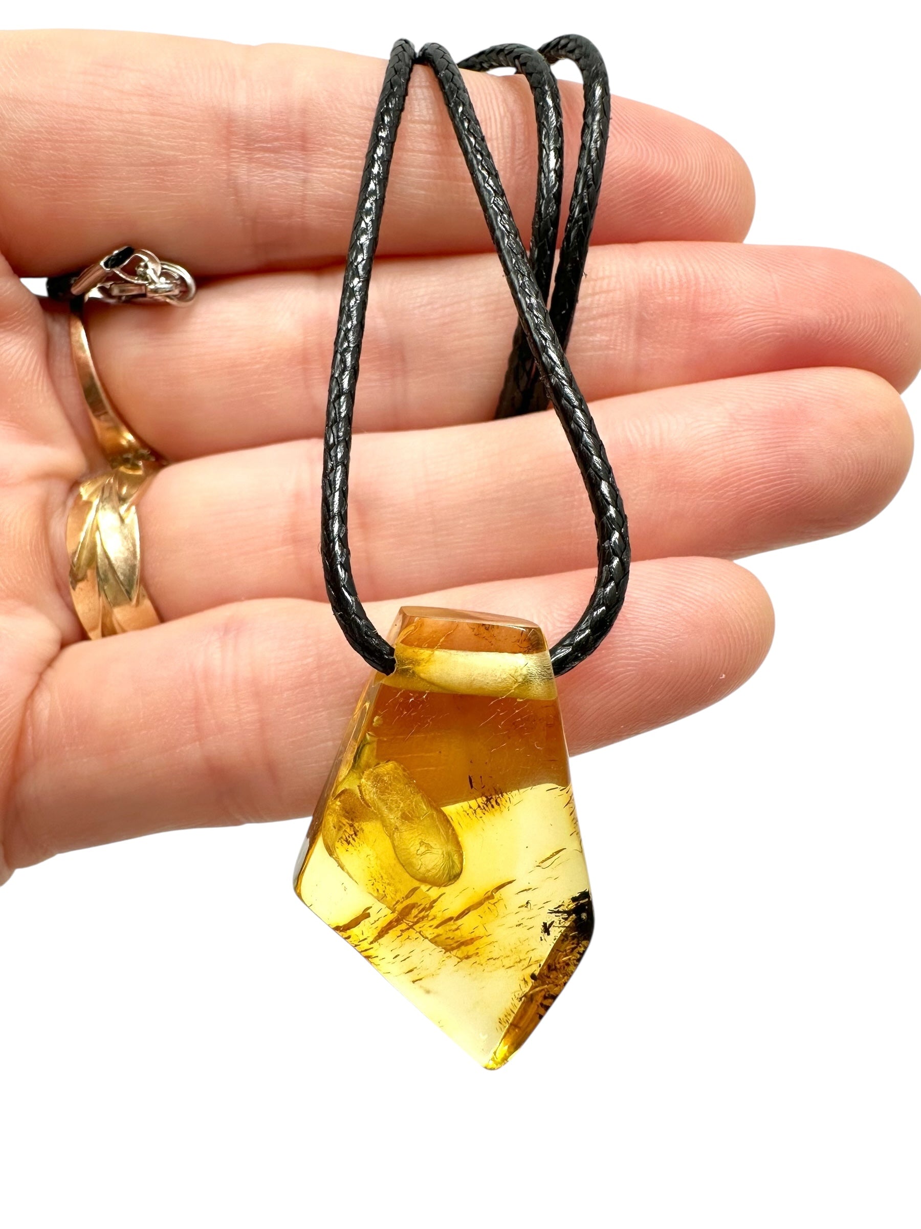 Amber pendant with leather cord - P/JN036