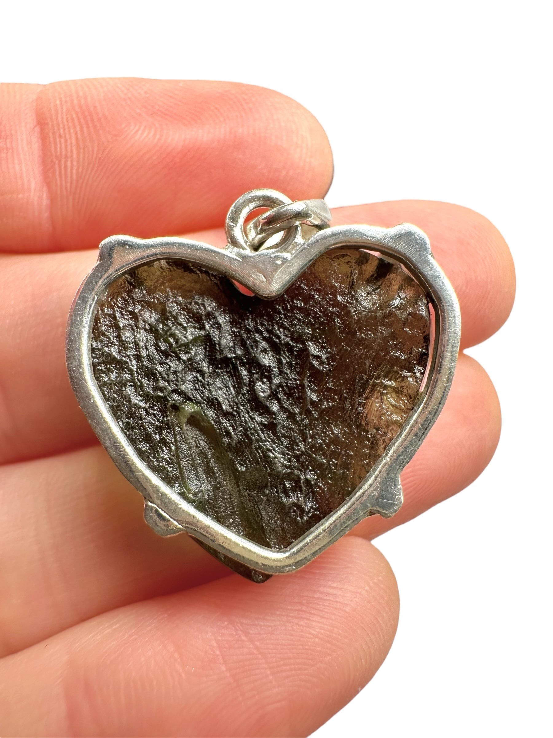 Silver moldavite heart-shaped pendant - SP/V644