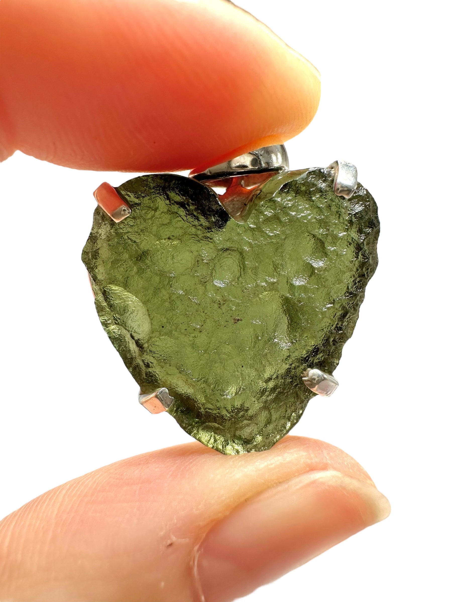 Silver moldavite heart-shaped pendant - SP/V644