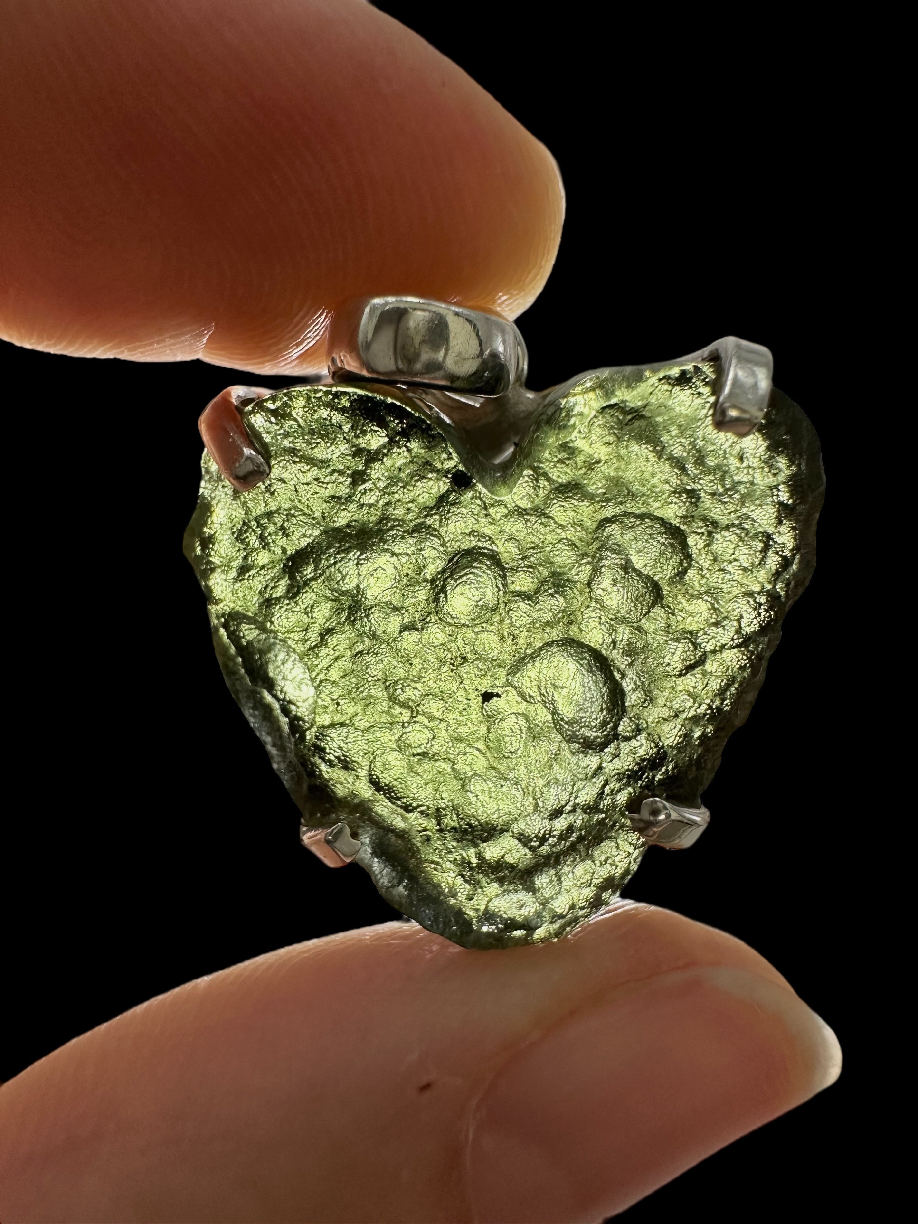 Silver moldavite heart-shaped pendant - SP/V644