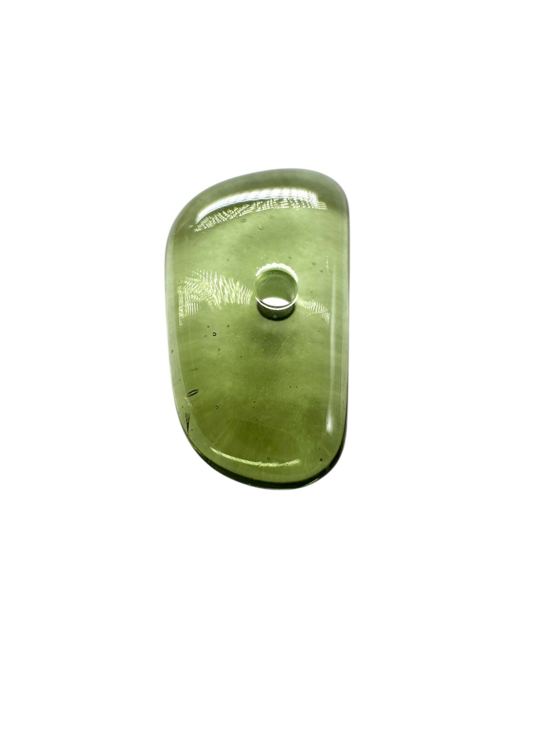 Moldavite bead with a drilled hole