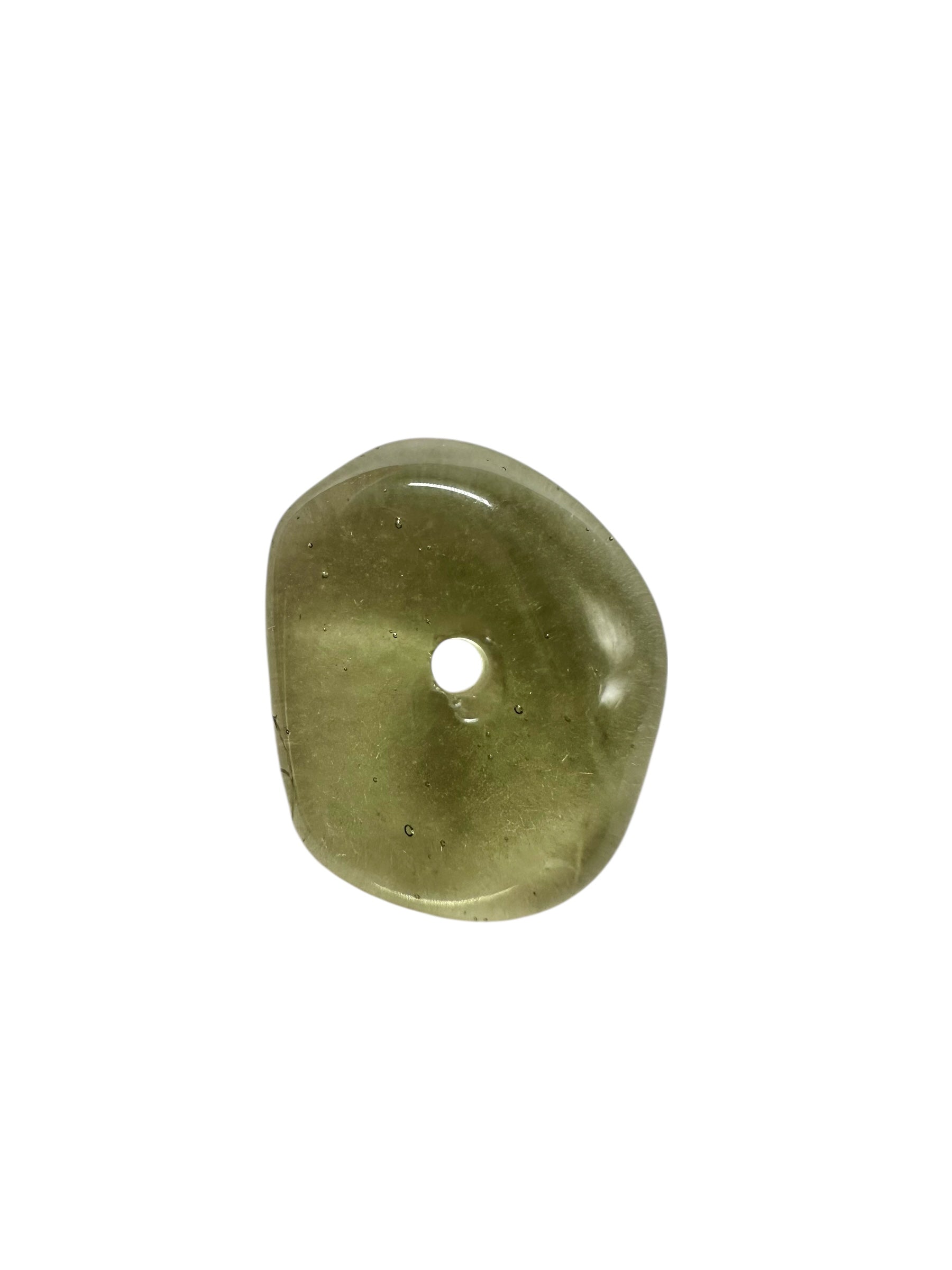 Moldavite bead with a drilled hole