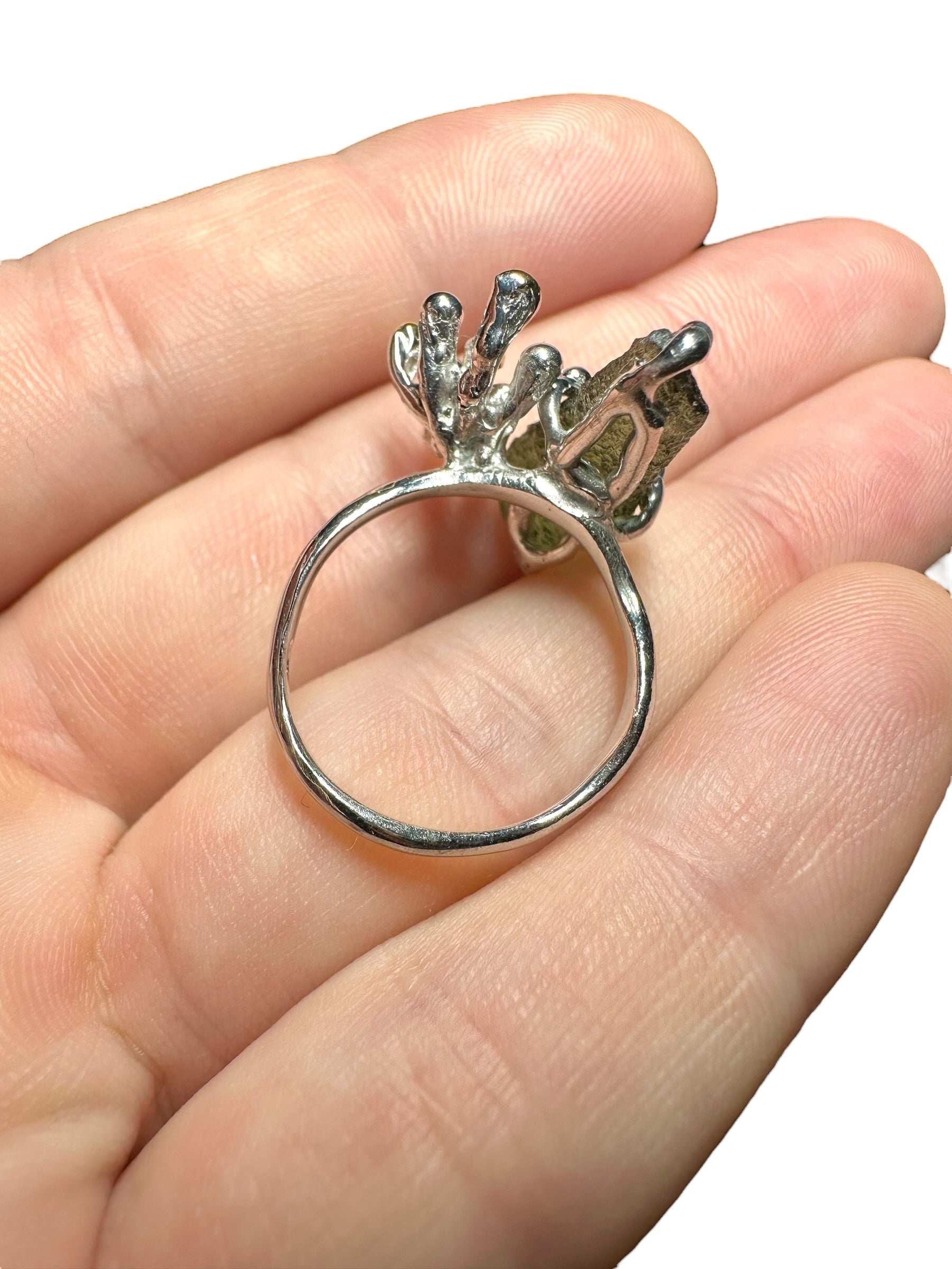 Silver moldavite ring with gold-plated elements 4,5g - VP17
