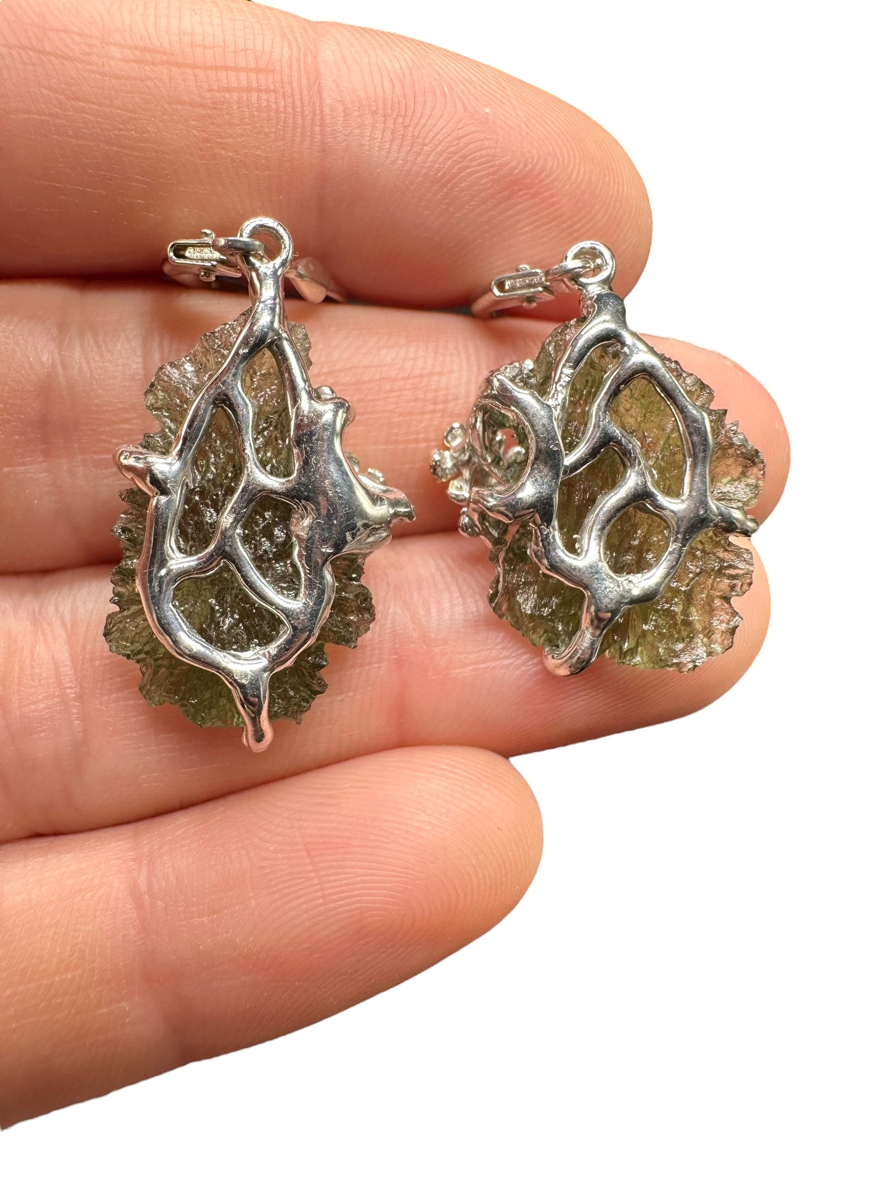 Silver moldavite earrings with gold-plated elements 7,9g - SZ/VN02