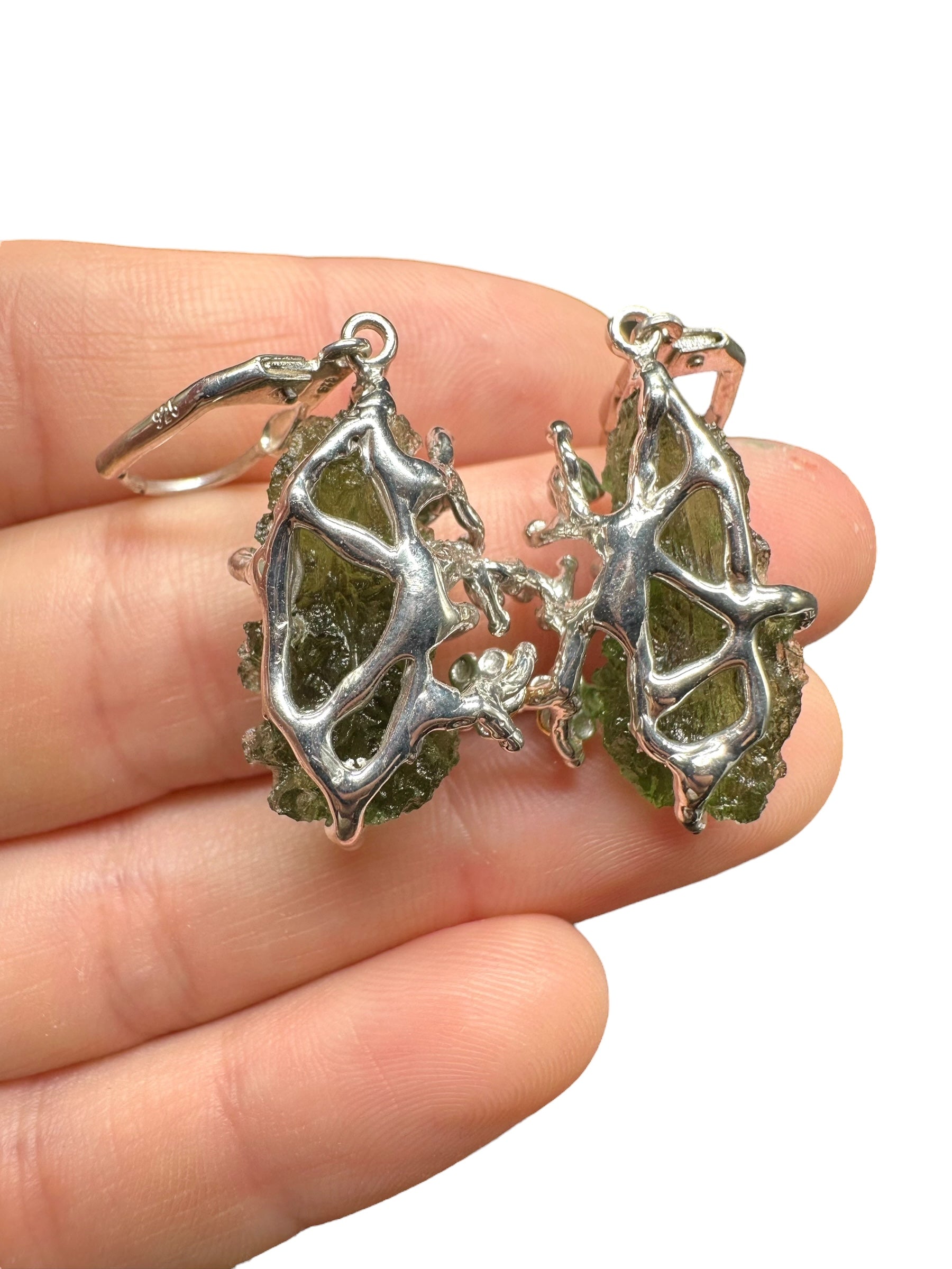 Silver moldavite earrings with gold-plated elements 10,4g - SZ/VN04