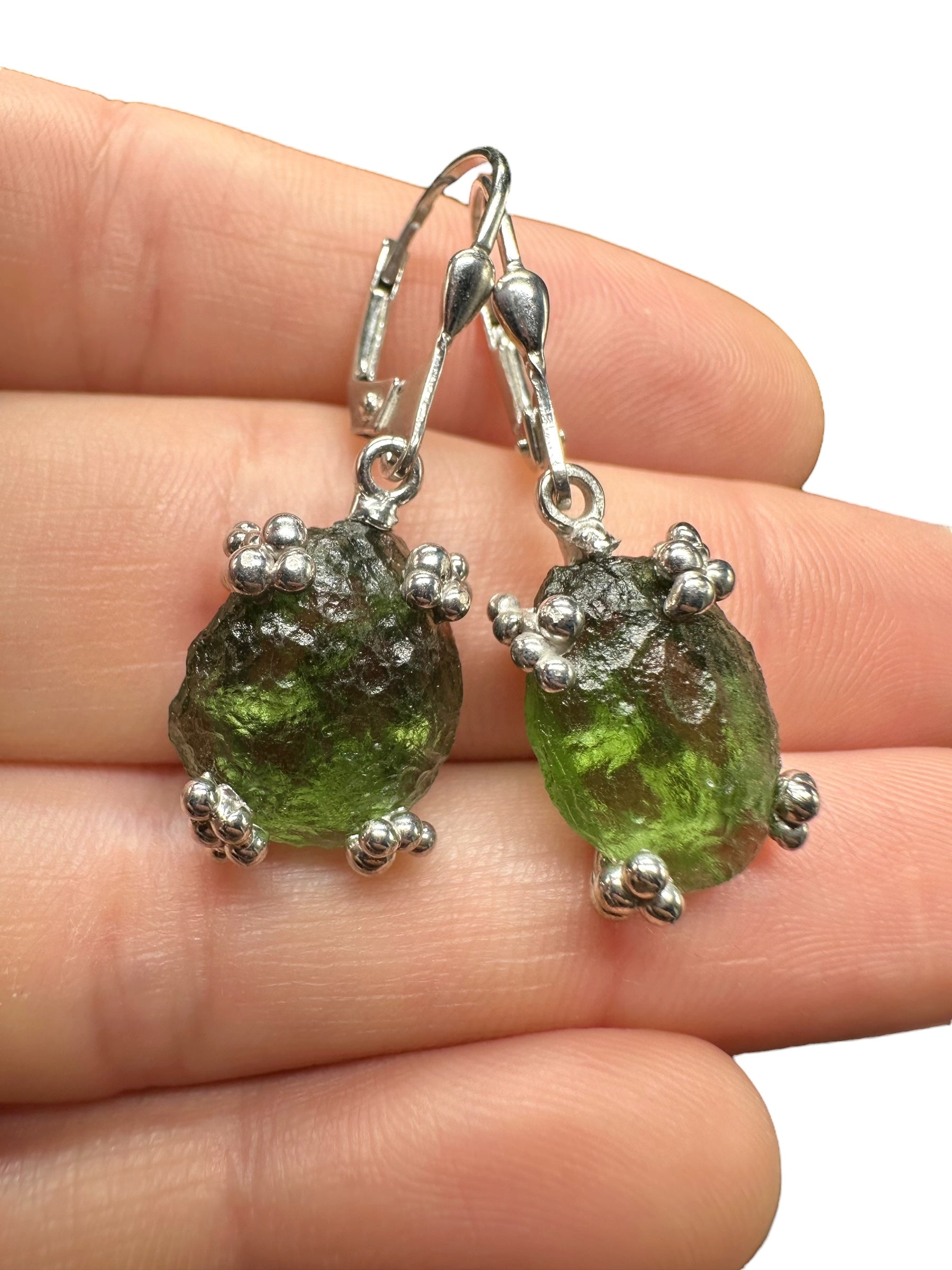 Silver moldavite earrings 6,1g