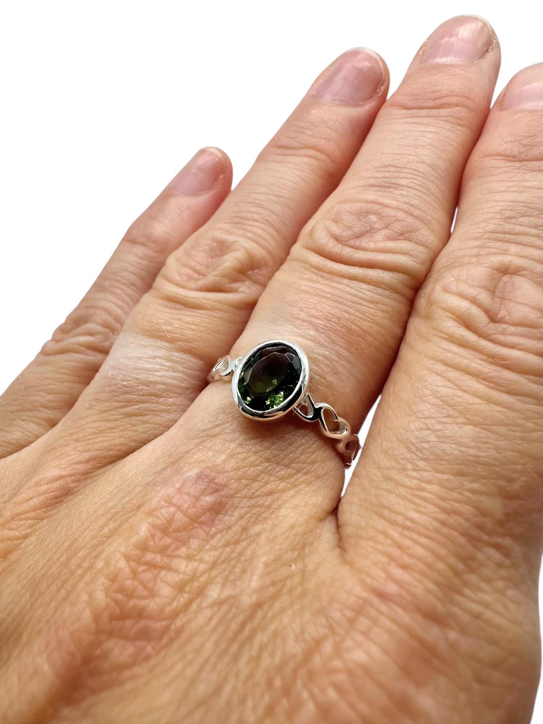 Silver ring size 55 with faceted moldavite - VP26