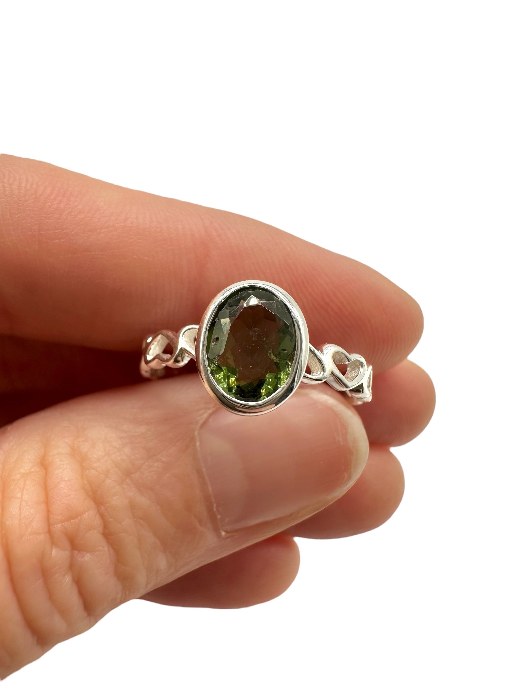 Silver ring size 55 with faceted moldavite