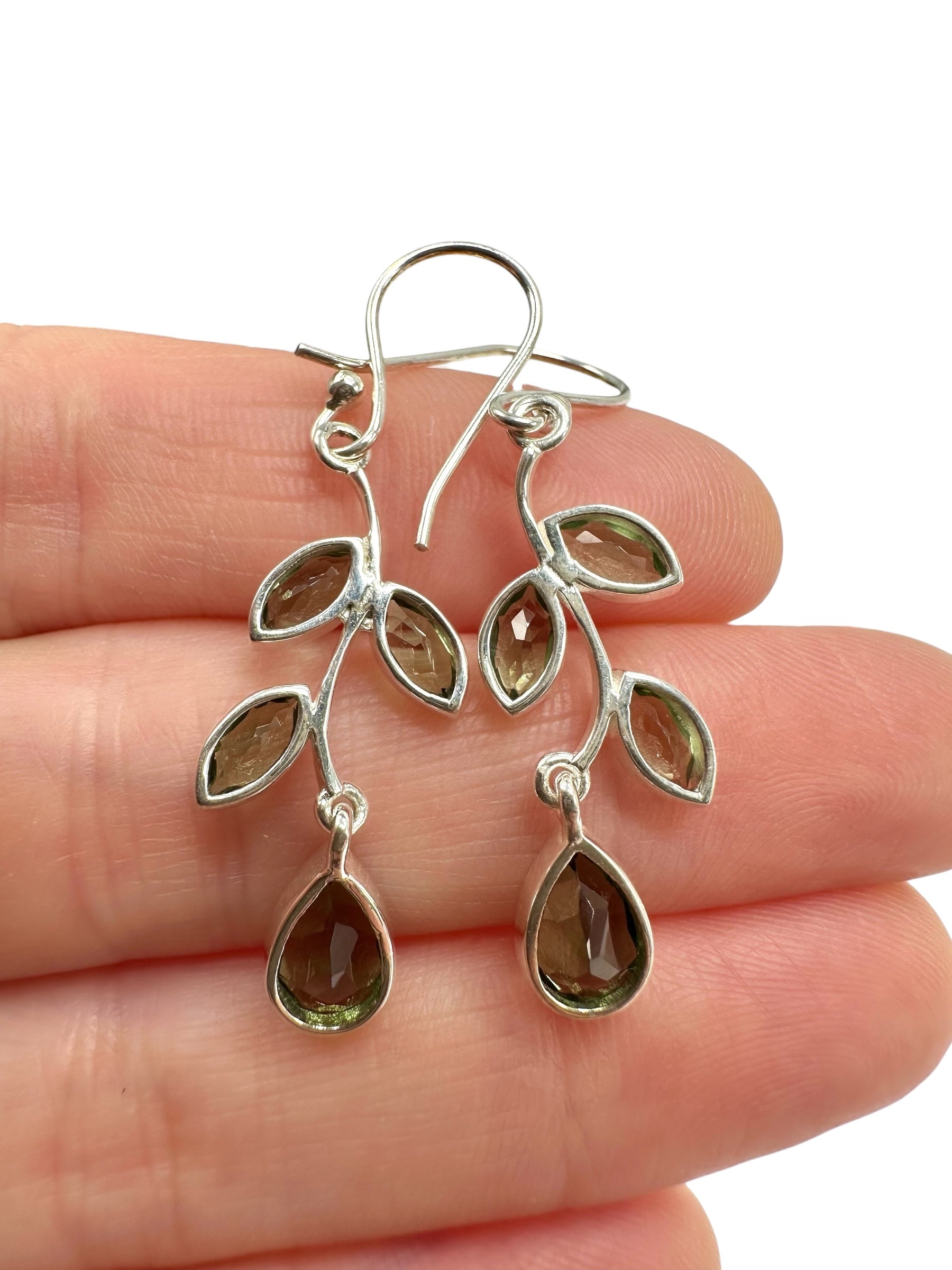 Silver earrings with faceted moldavites - SN/V033