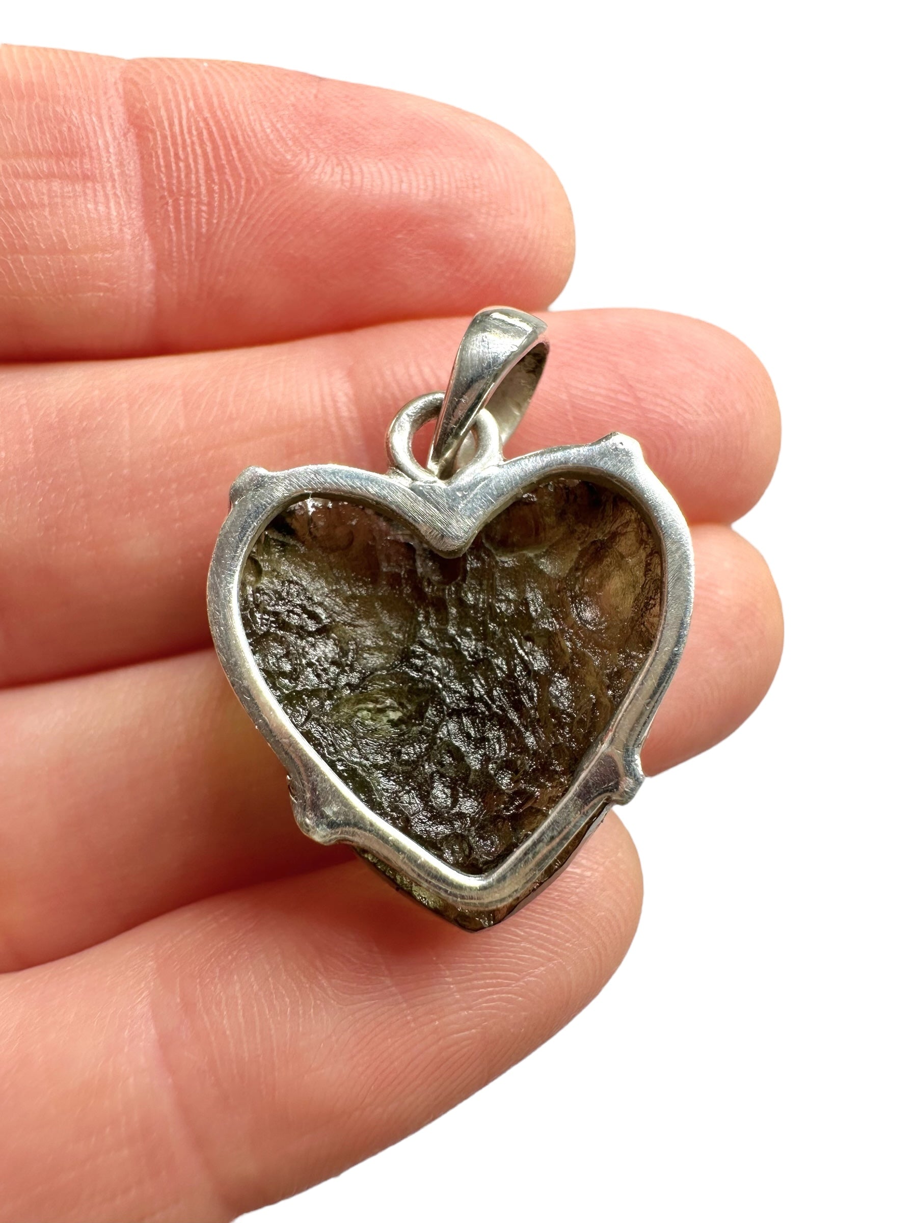 Silver moldavite heart-shaped pendant - SP/V688