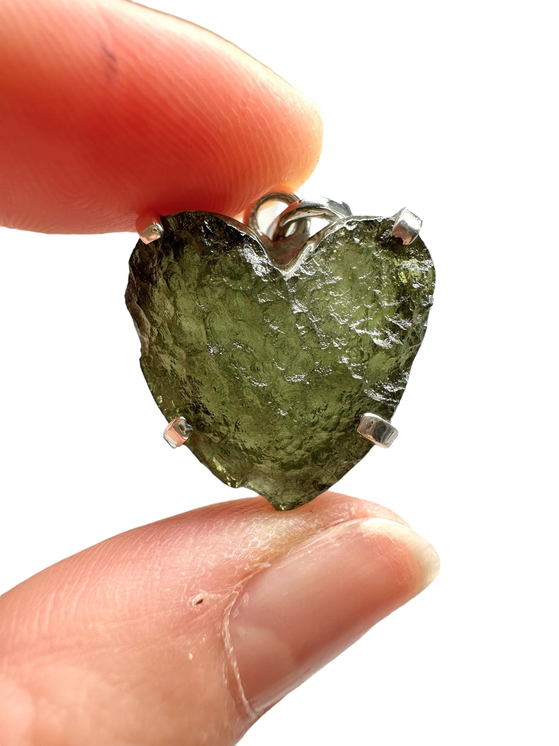 Silver moldavite heart-shaped pendant - SP/V688