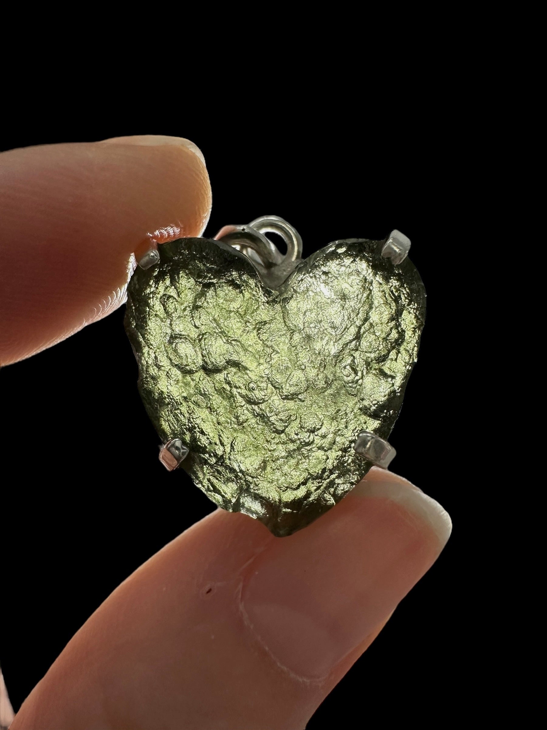 Silver moldavite heart-shaped pendant - SP/V688