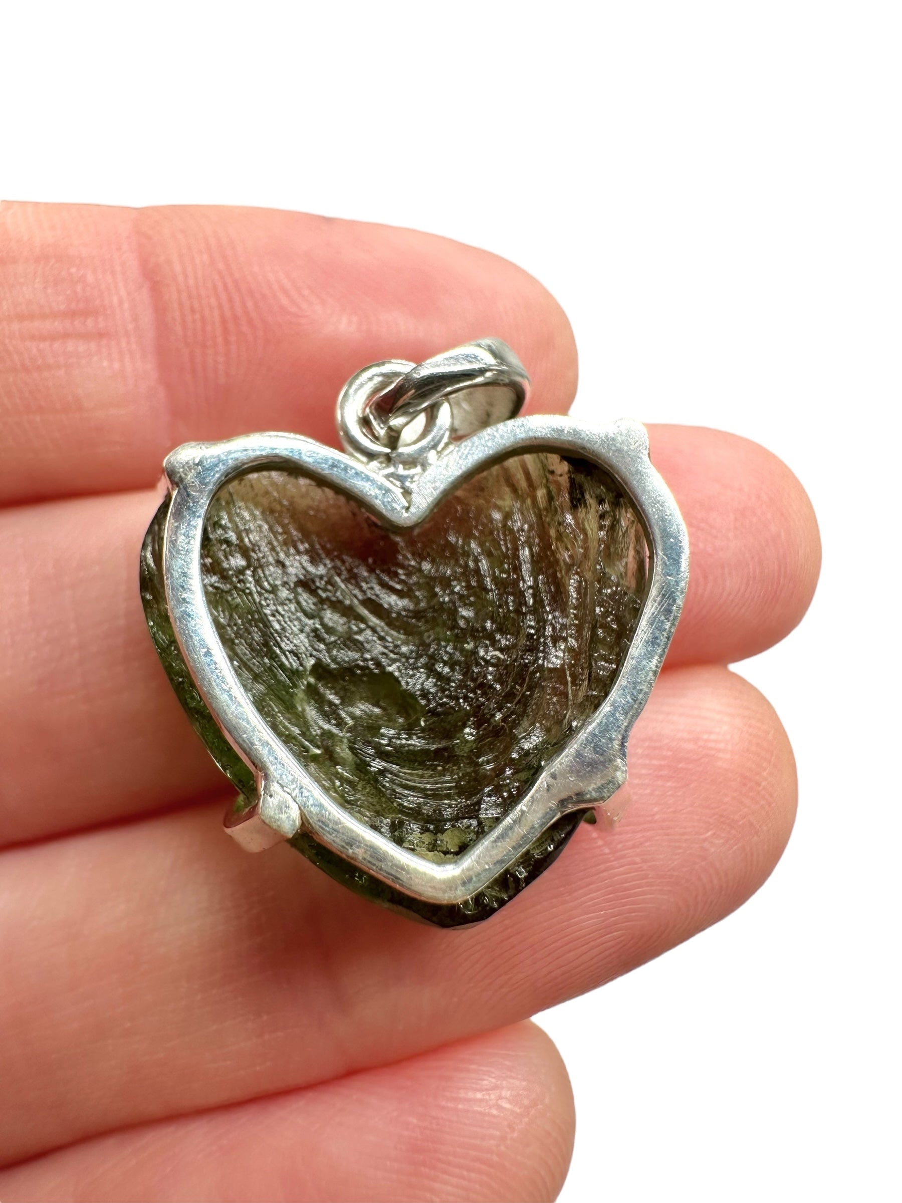 Silver moldavite heart-shaped pendant - SP/V689