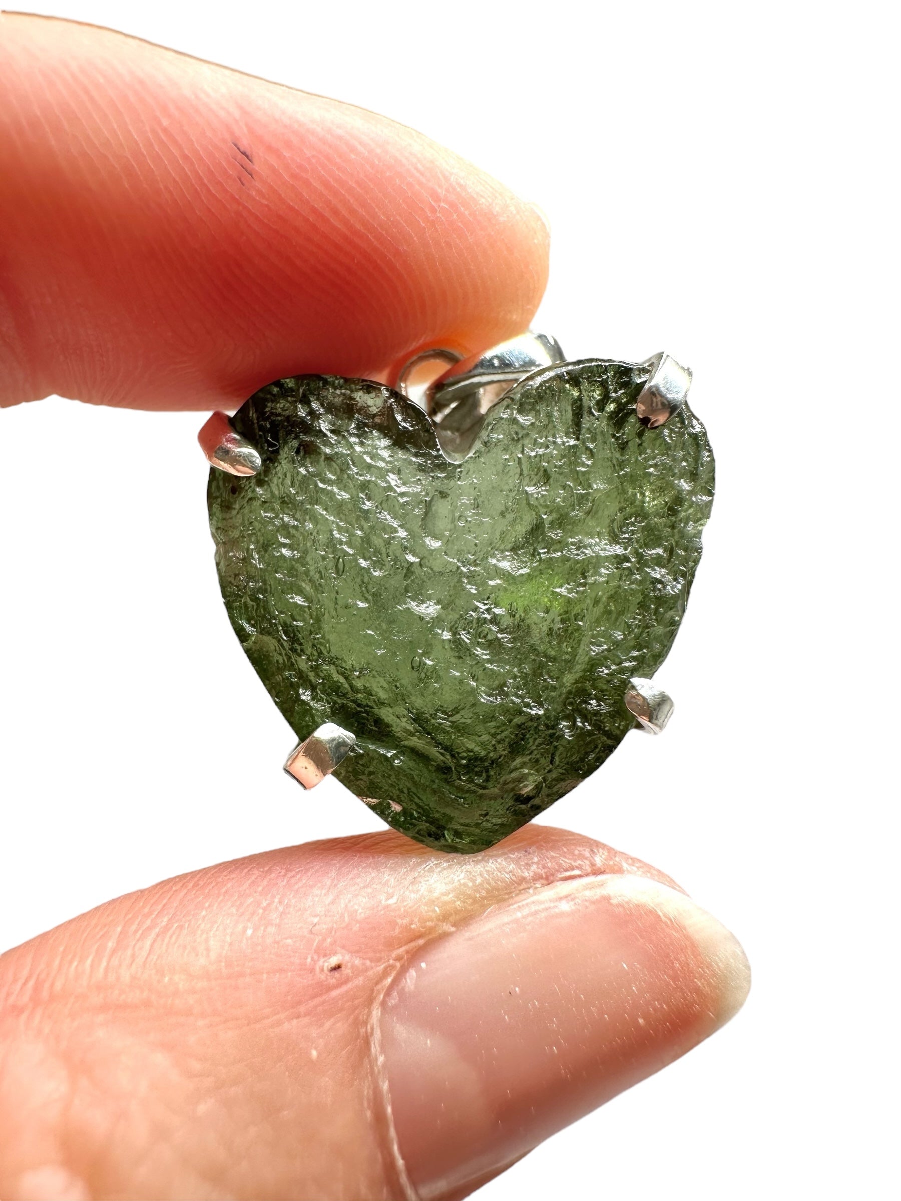 Silver moldavite heart-shaped pendant - SP/V689