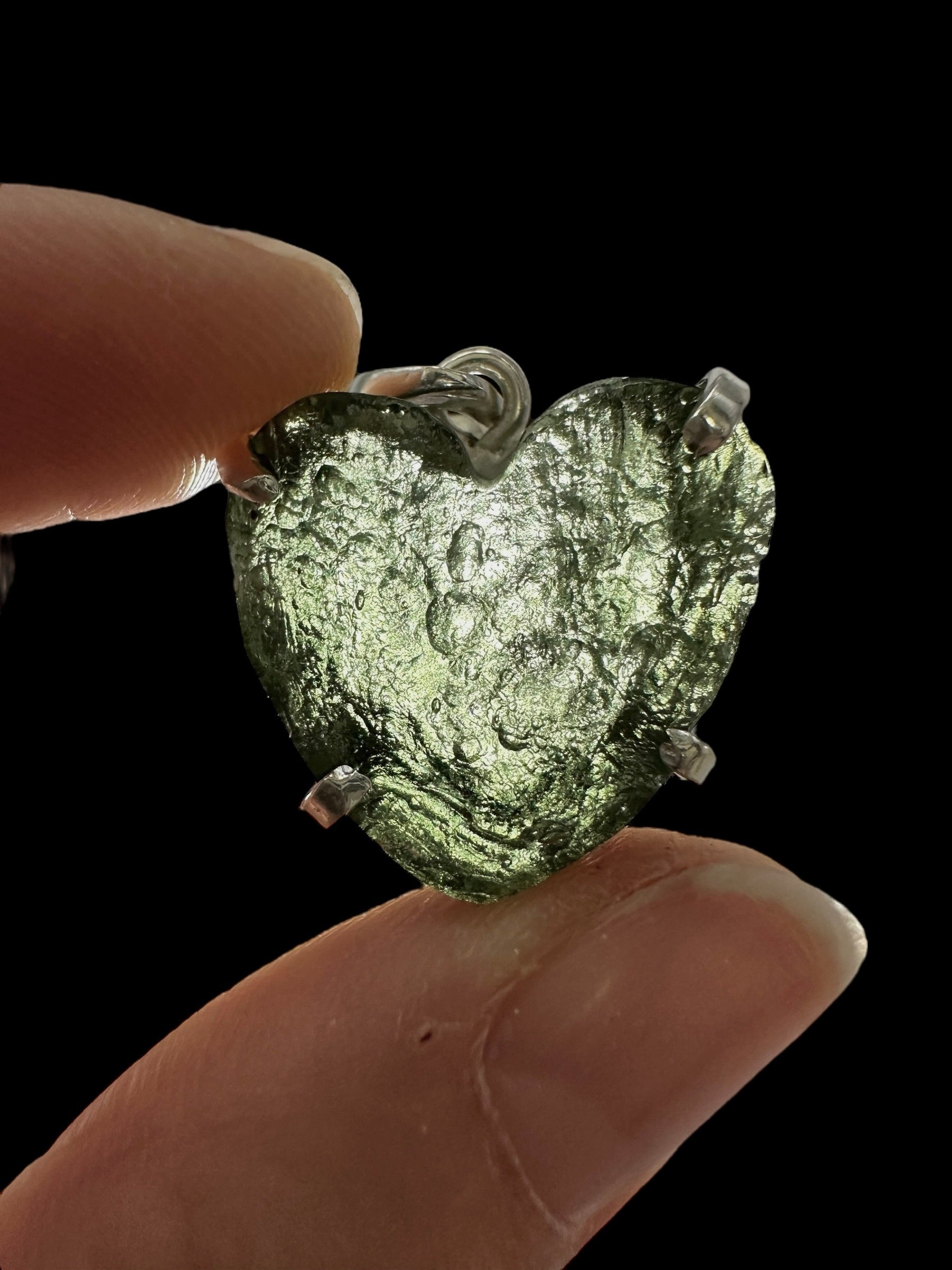 Silver moldavite heart-shaped pendant - SP/V689