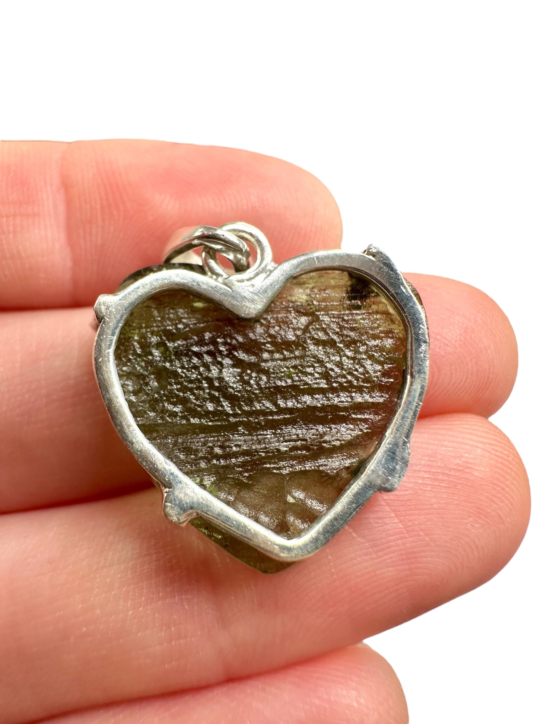 Silver moldavite heart-shaped pendant - SP/V690