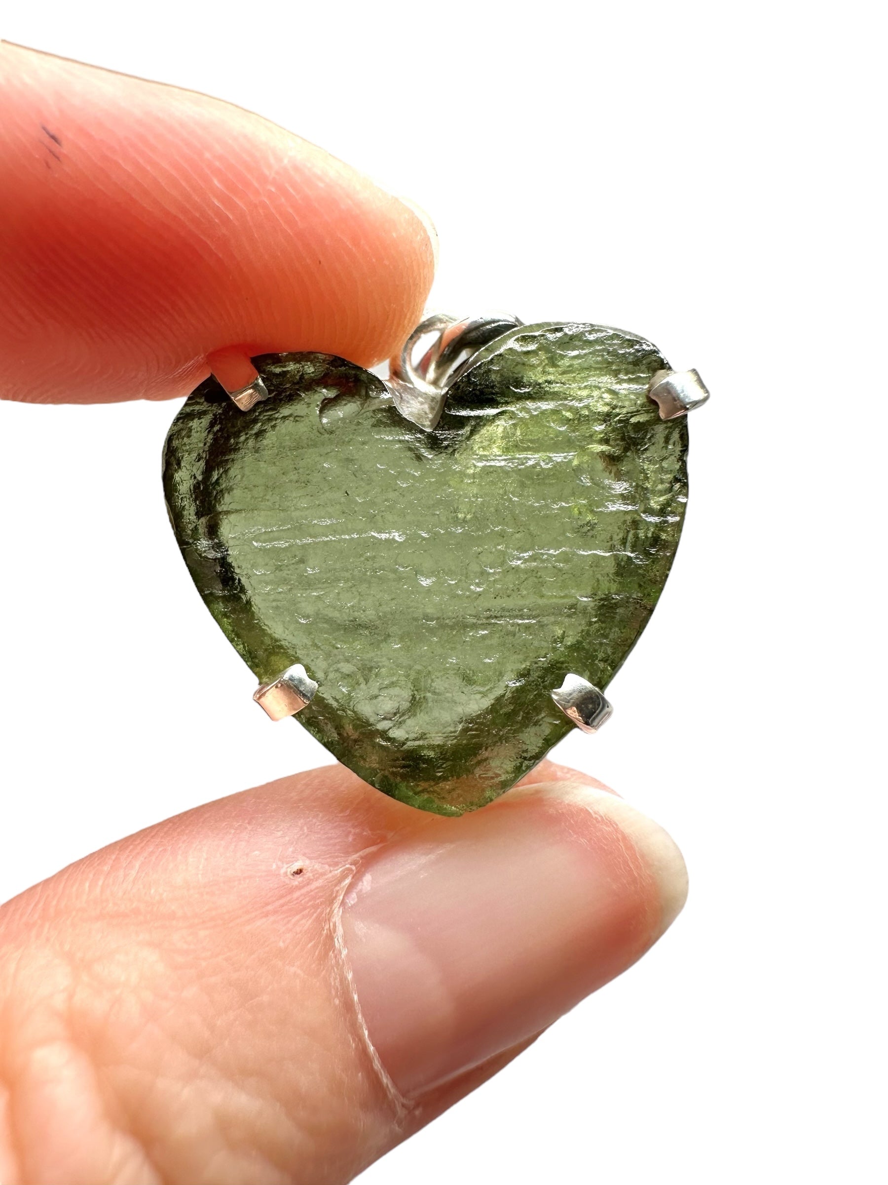 Silver moldavite heart-shaped pendant - SP/V690